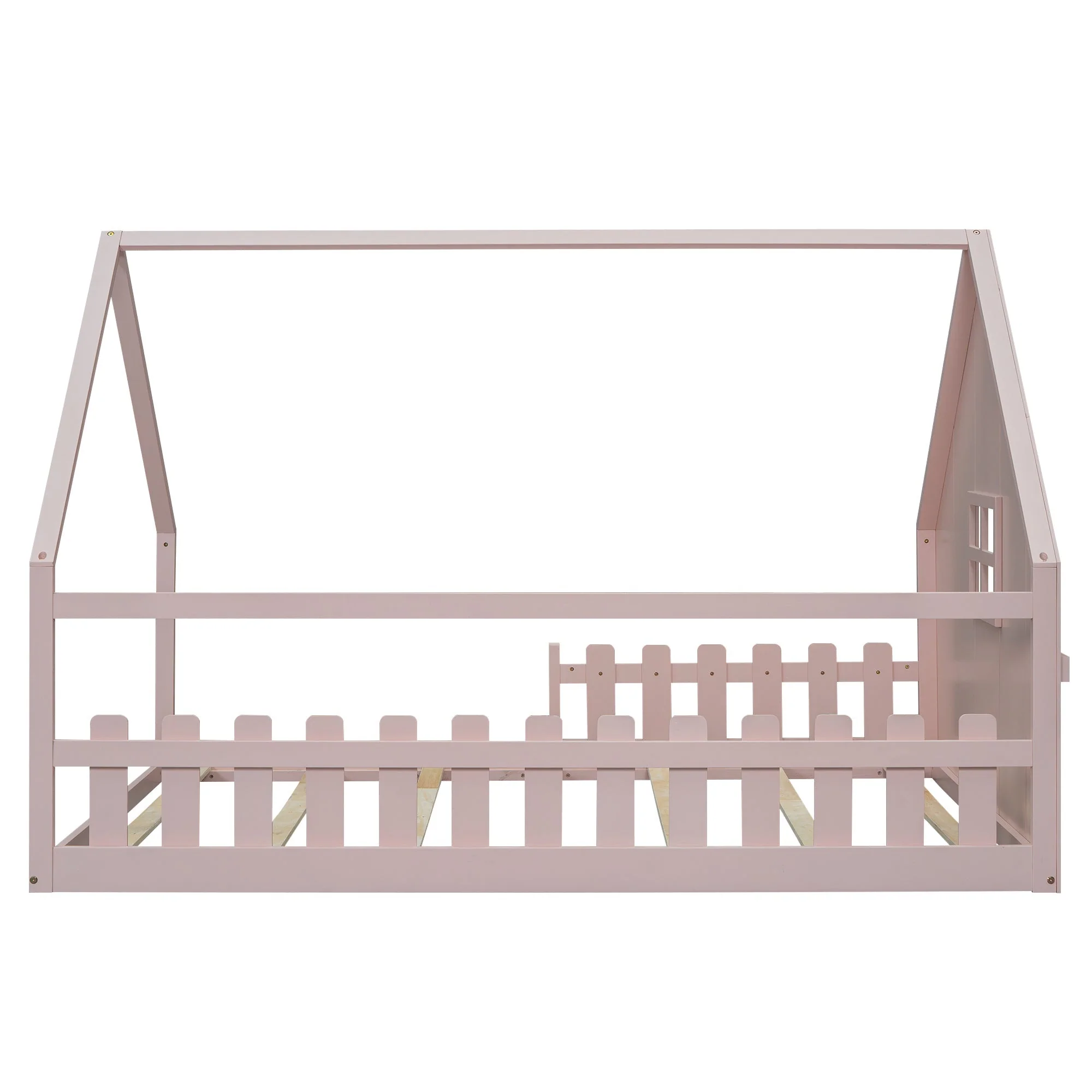 Flatbed Children's Bed 140x200cm House Rail - Pine Wood Pink - Image 10