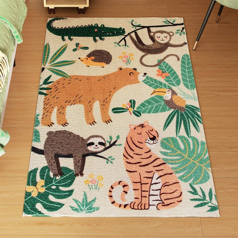 Fleece Rug, Jungle Pattern, Easy-Care, Cream White + Multi-Coloured - Image 16