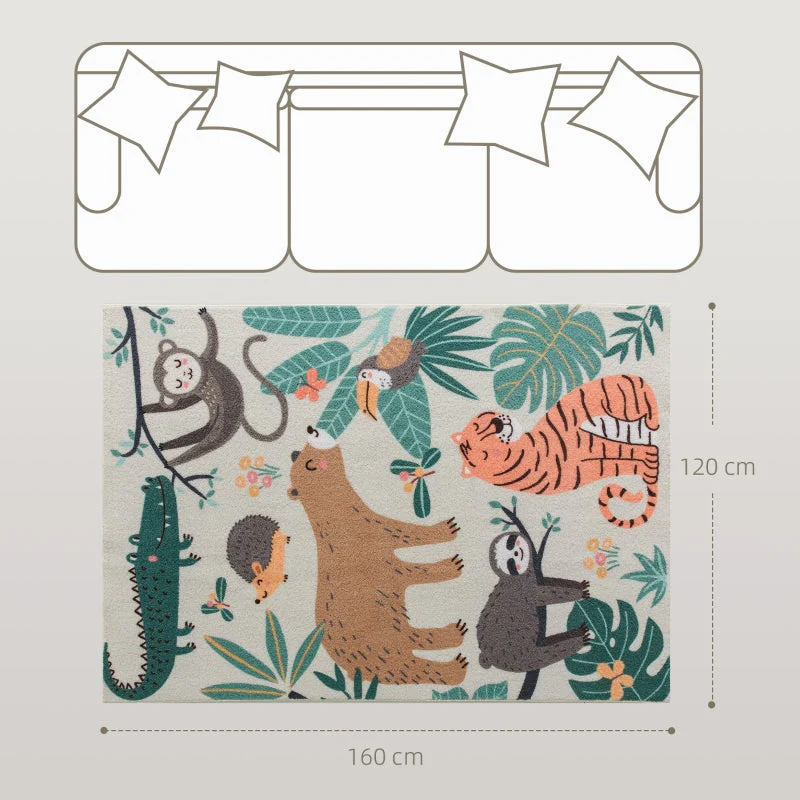 Fleece Rug Jungle Pattern Easy Care, Cream White/Multicolored - Image 3