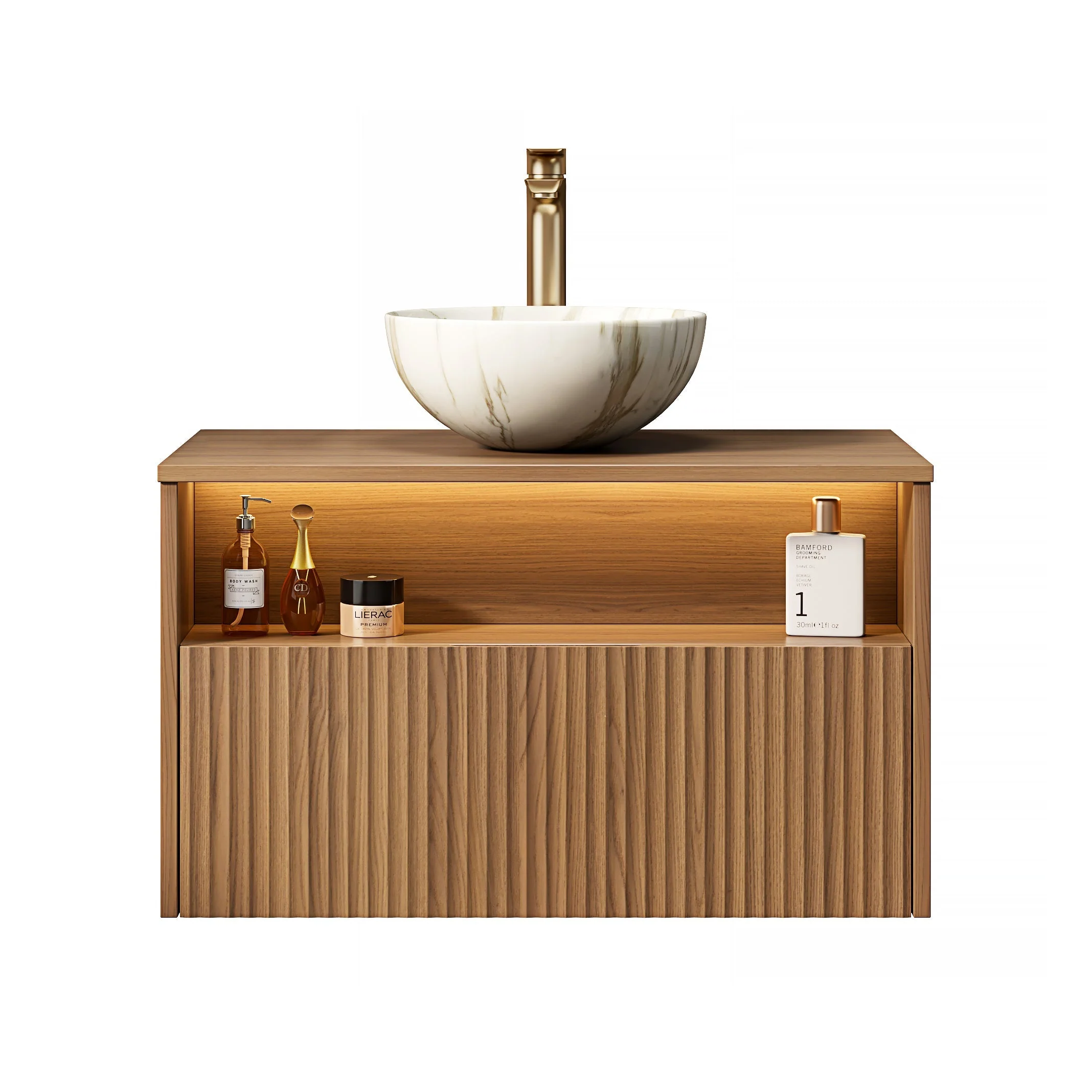 Floating Bathroom Sink with Ceramic Bowl and Sensor Light, Espresso Wood Grain - Image 9