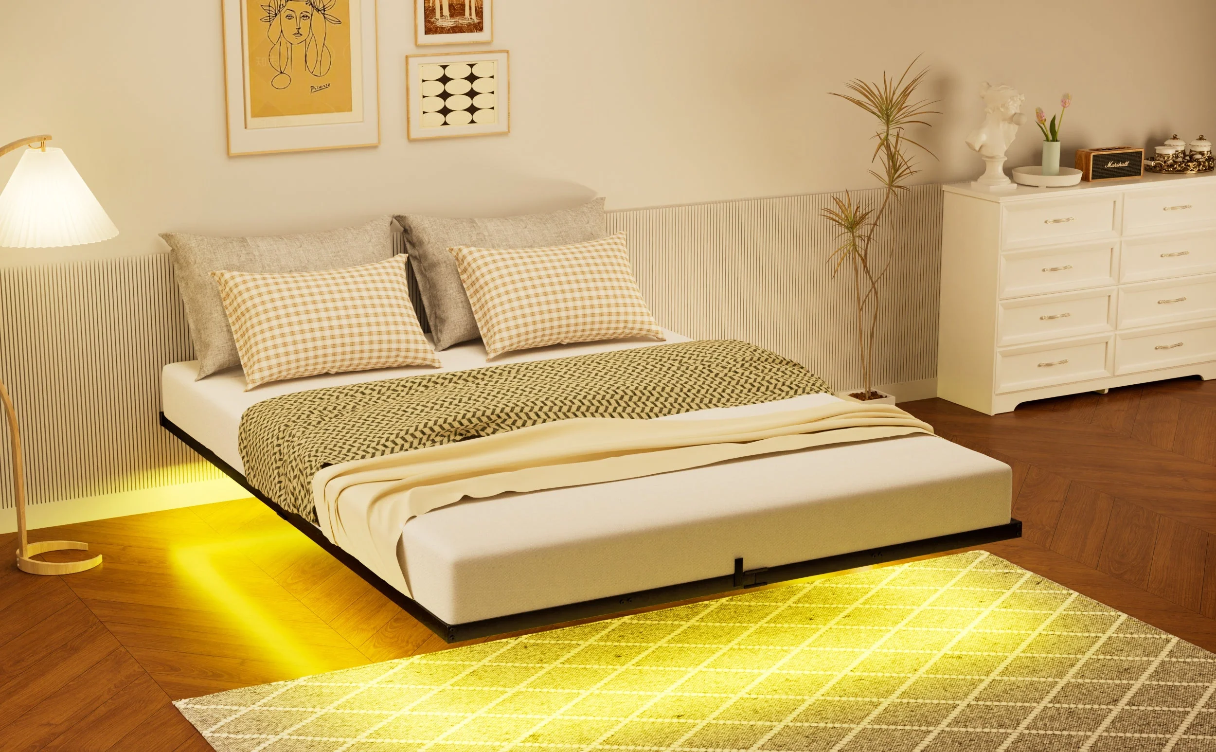 Floating Metal Bed 140x200cm, LED Lights, Black - Image 6
