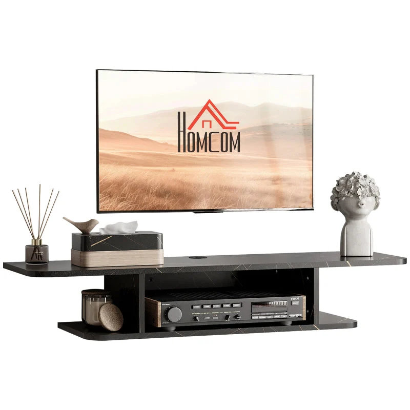 Floating TV Unit Stand for 40" TVs with Storage Shelf, Engineered Wood, Black - Image 2
