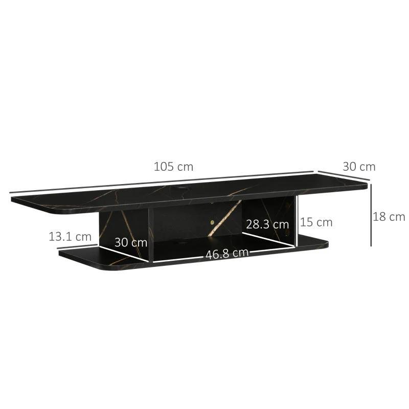 Floating TV Unit Stand for 40" TVs with Storage Shelf, Engineered Wood, Black - Image 3