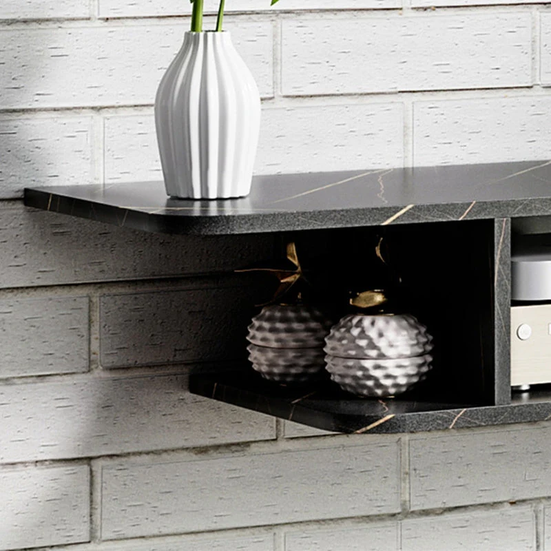 Floating TV Unit Stand for 40" TVs with Storage Shelf, Engineered Wood, Black - Image 7