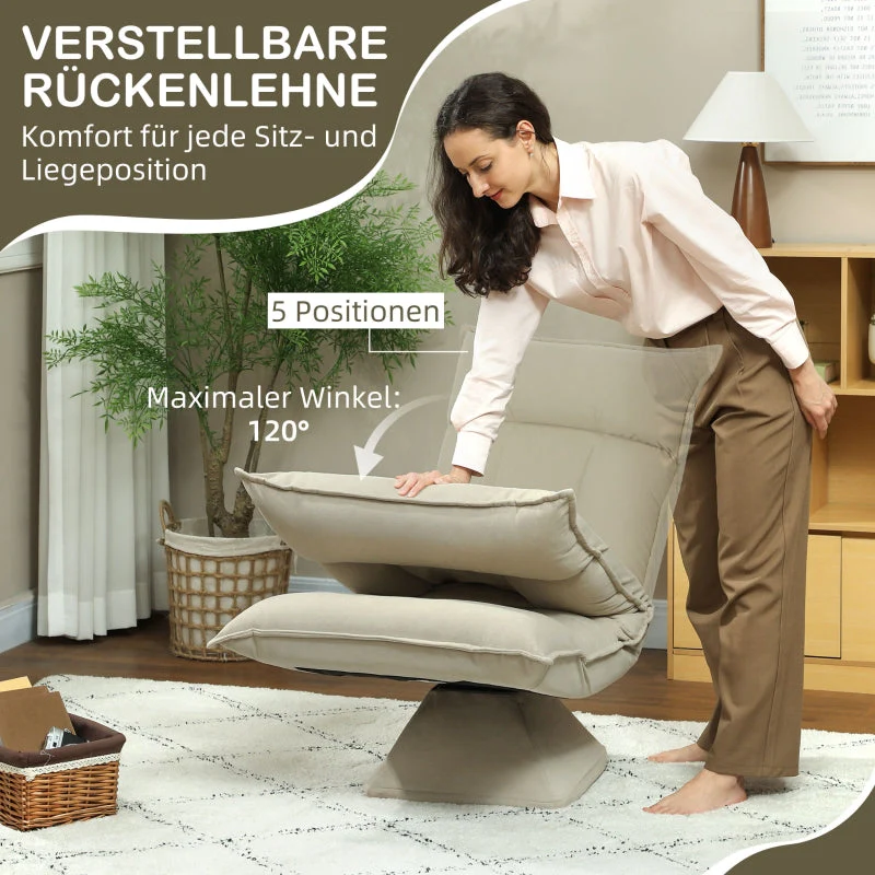 Floor Chair 360° Rotatable, 5-Way Adjustable, Foldable, Beige - Image 5