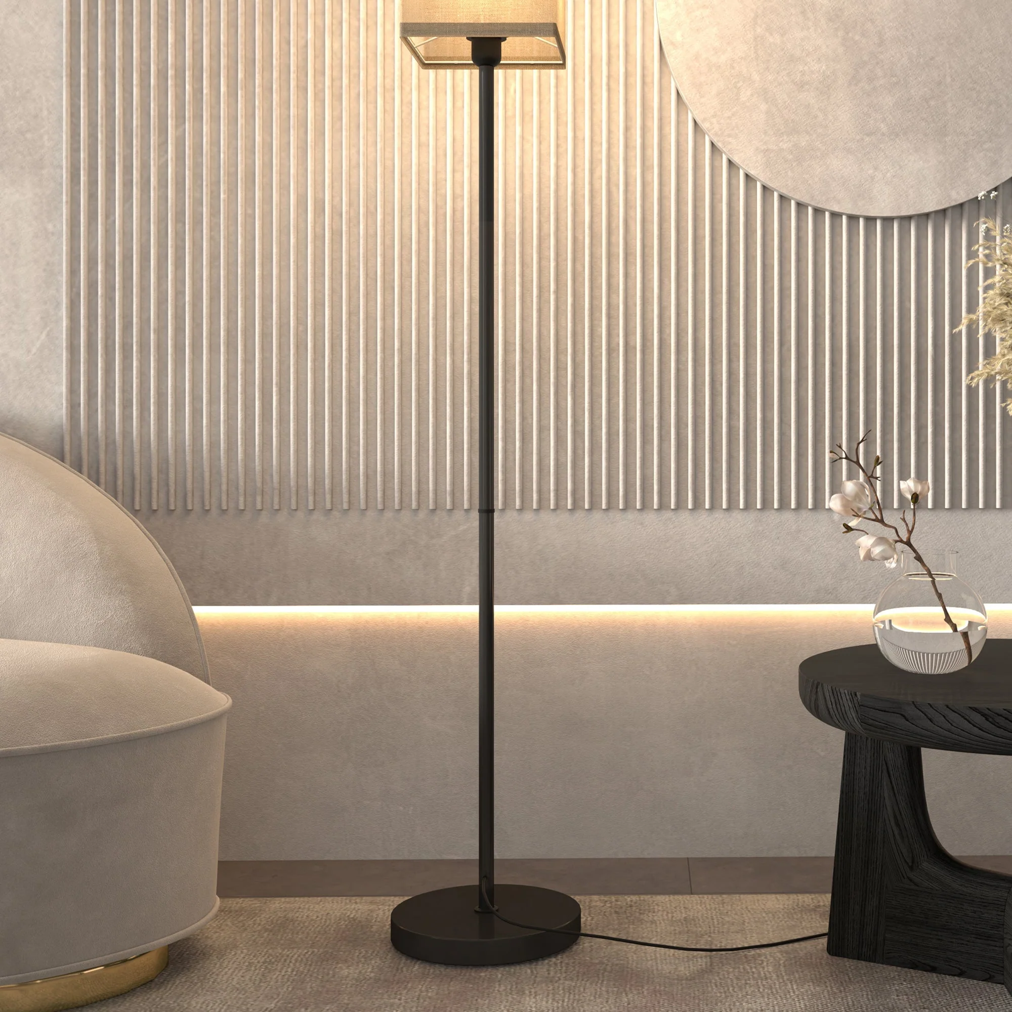 Floor Lamp, Foot Switch, Linen-Look Shade, Black - Image 8