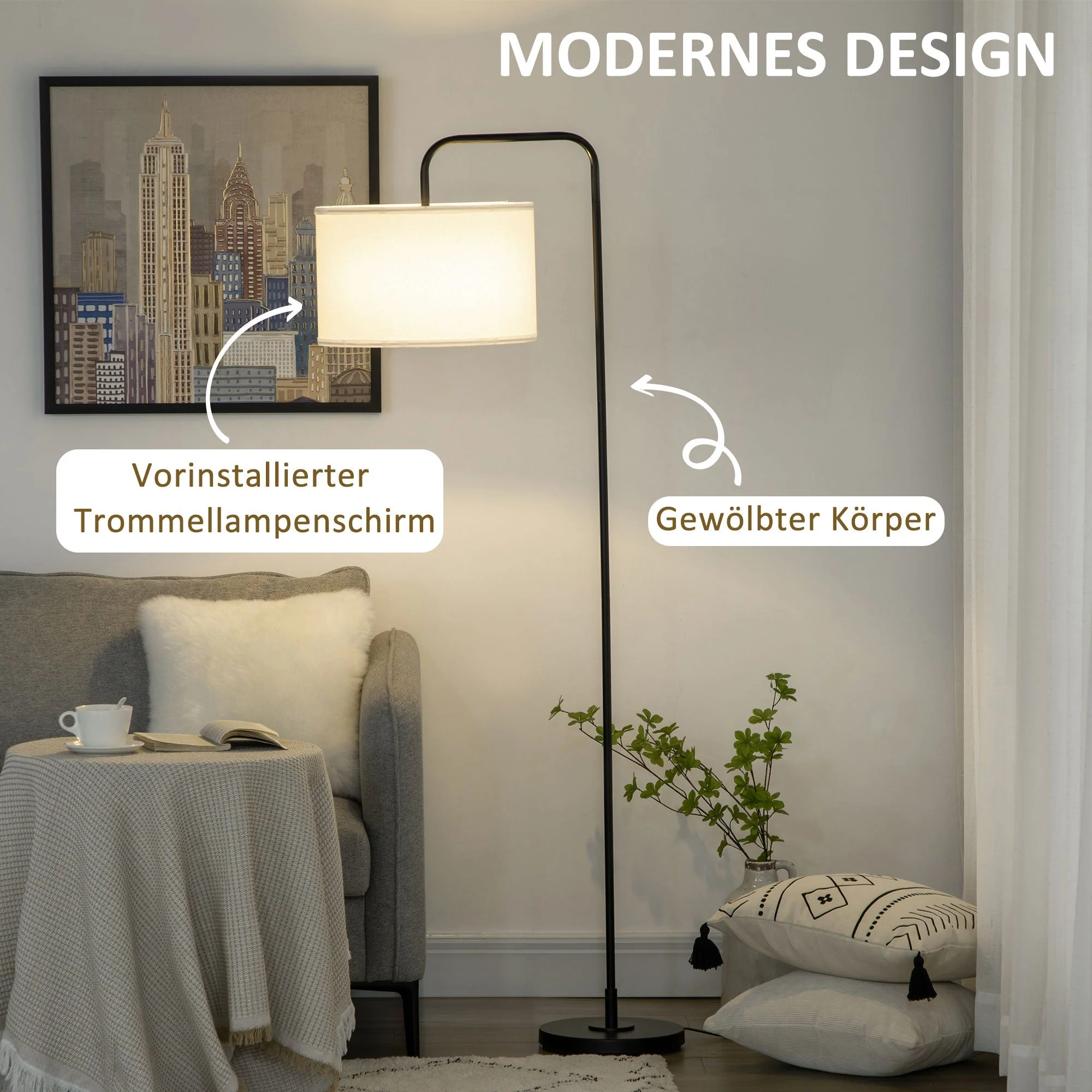 Floor Lamp Living Room Modern with Lampshade Black Metal - Image 4