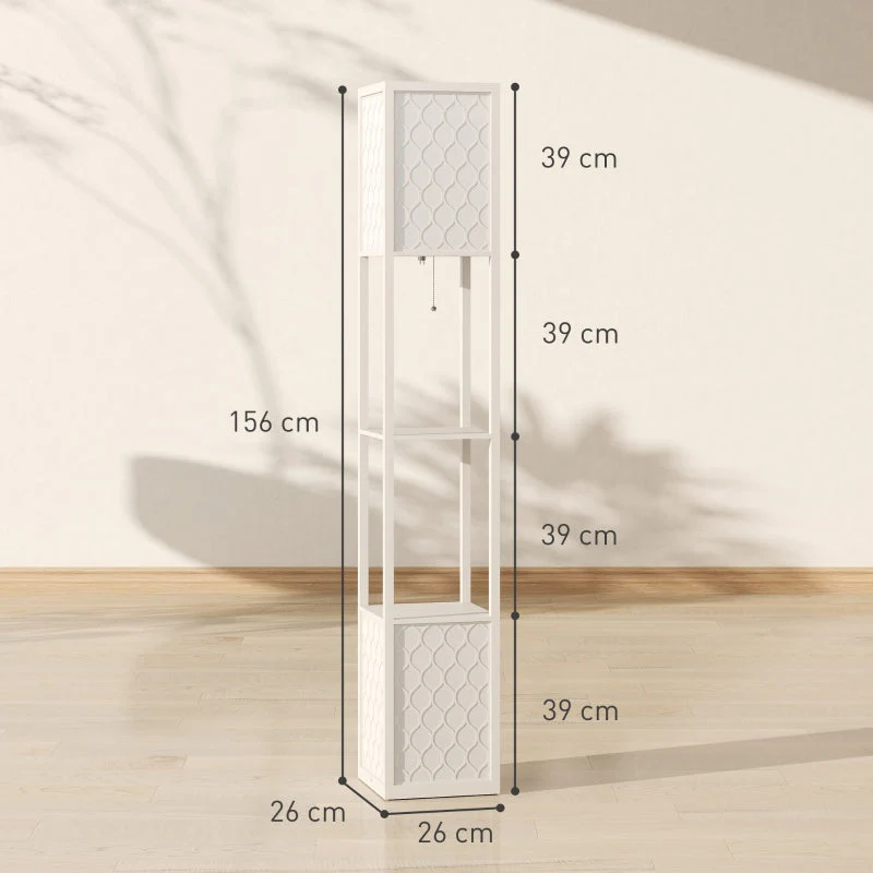Floor Lamp, Modern Design with 2 Shelves, Pull Chain Switch, Light Grey - Image 2