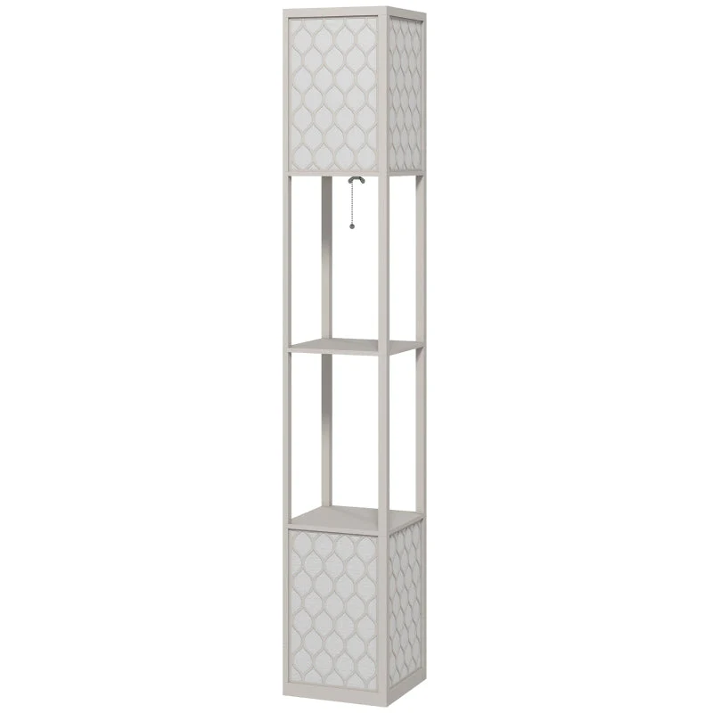 Floor Lamp, Modern Design with 2 Shelves, Pull Chain Switch, Light Grey - Image 3