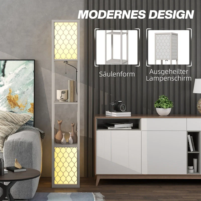 Floor Lamp, Modern Design with 2 Shelves, Pull Chain Switch, Light Grey - Image 5