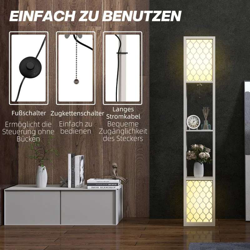 Floor Lamp, Modern Design with 2 Shelves, Pull Chain Switch, Light Grey - Image 6