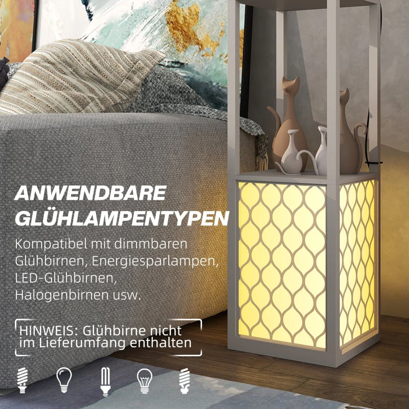 Floor Lamp, Modern Design with 2 Shelves, Pull Chain Switch, Light Grey - Image 7