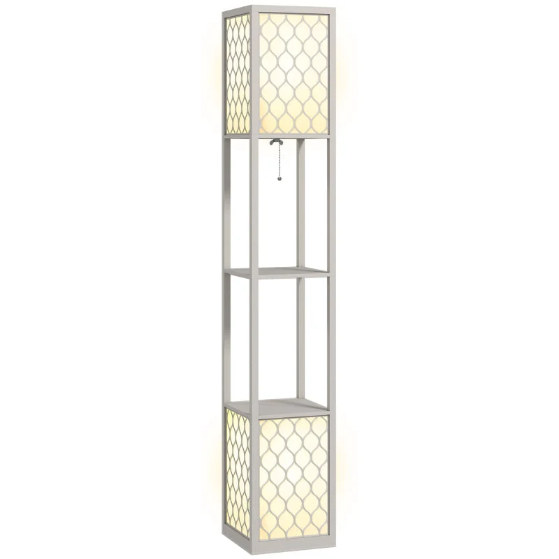 Floor Lamp, Modern Design with 2 Shelves, Pull Chain Switch, Light Grey - Image 8