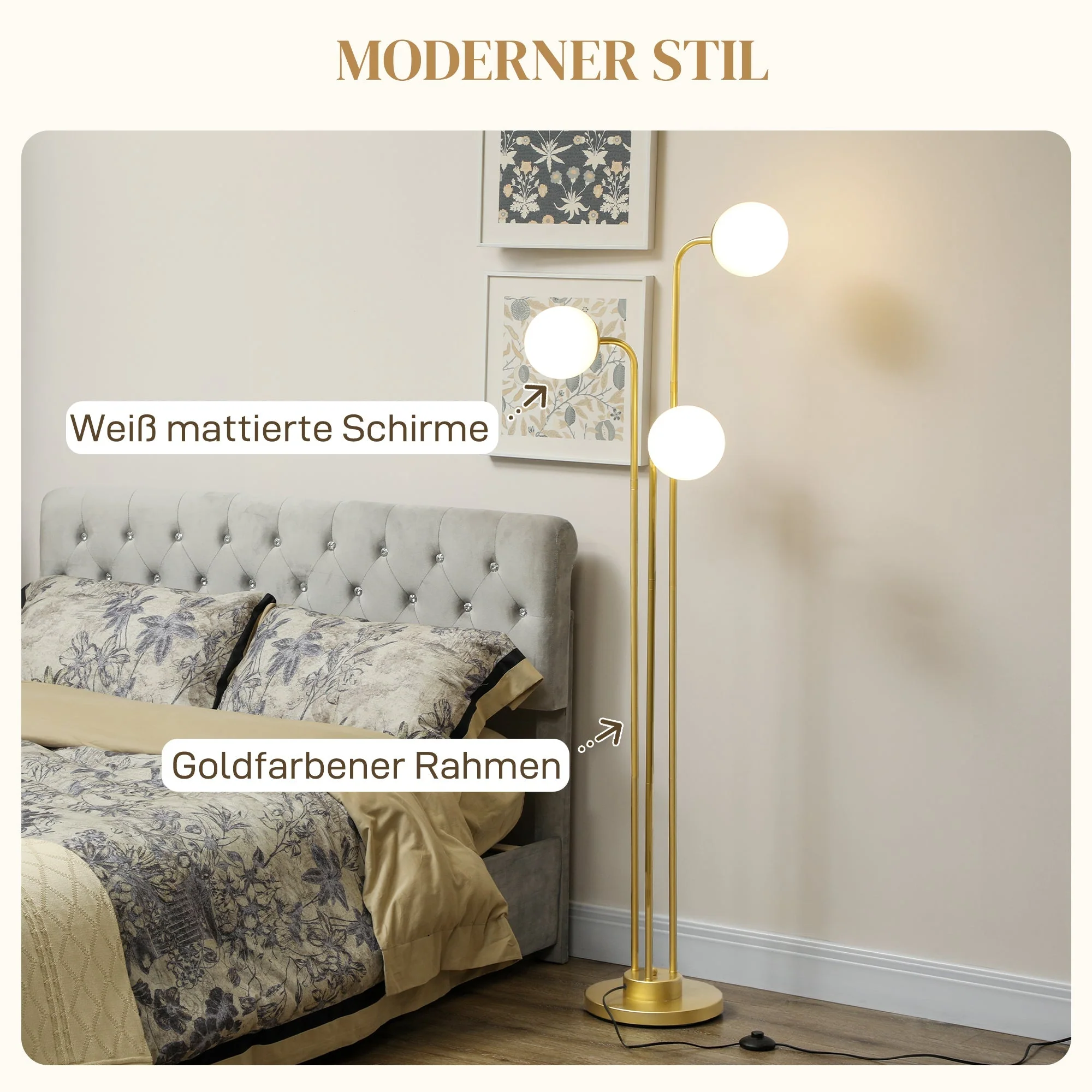 Floor Lamp, Rotatable Lampshades Reading Lamp Bedside Lamp, Gold - Image 4