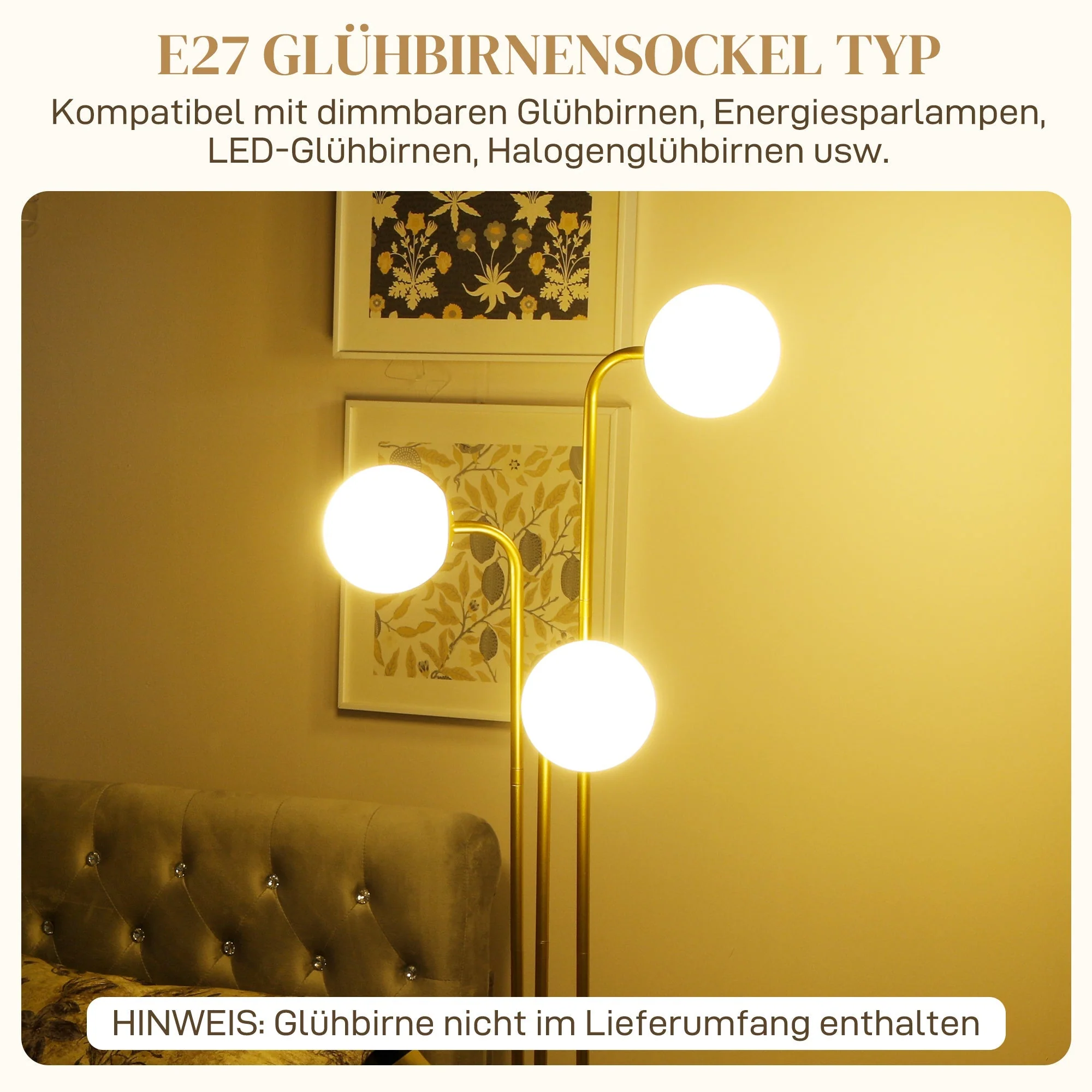 Floor Lamp, Rotatable Lampshades Reading Lamp Bedside Lamp, Gold - Image 5