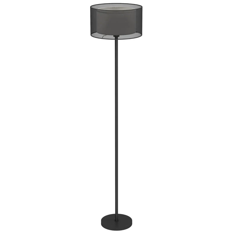 Floor lamp with E27 socket, two-tone fabric lampshade, foot switch, black - Image 2