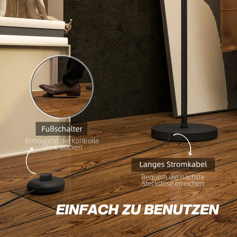 Floor lamp with E27 socket, two-tone fabric lampshade, foot switch, black - Image 5