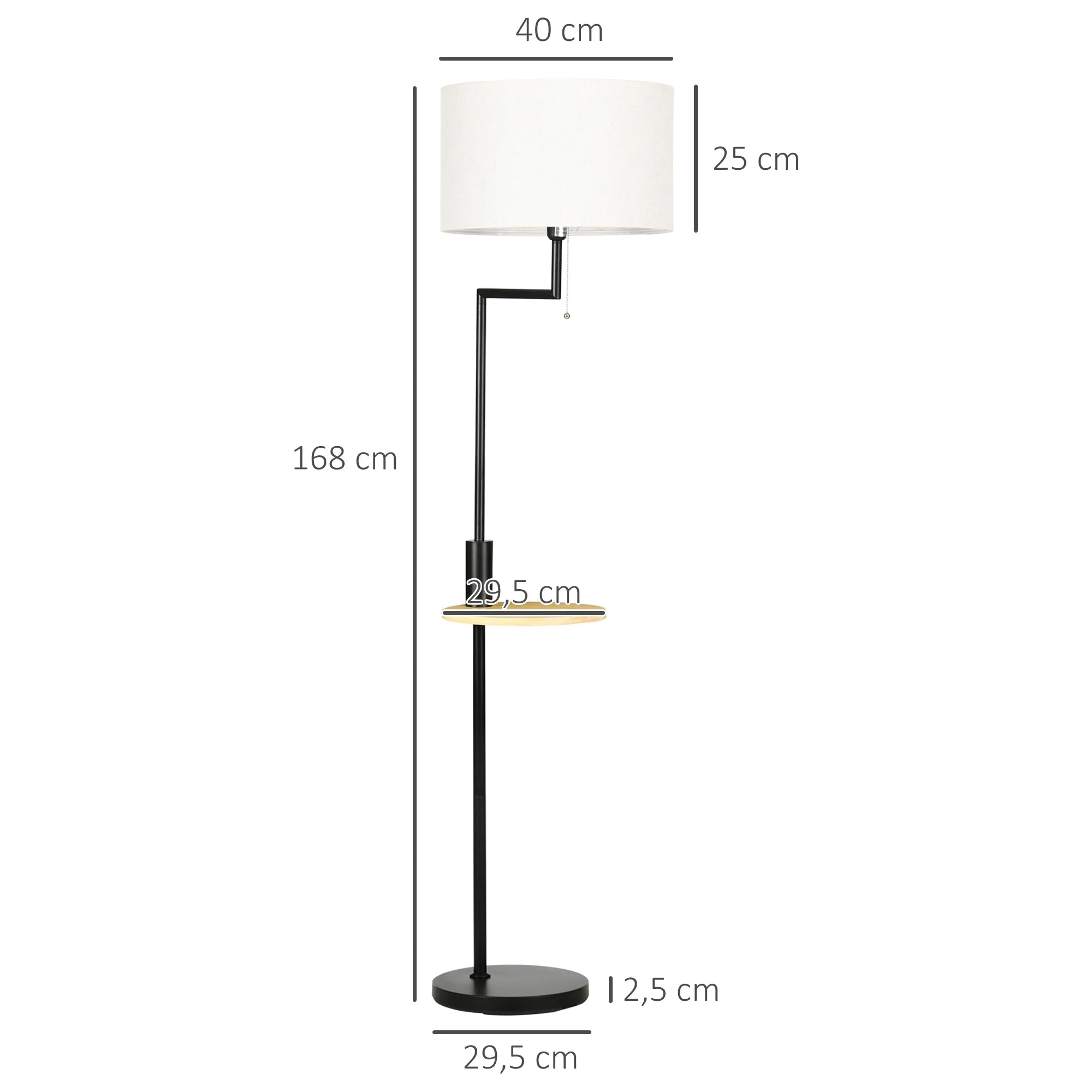 Floor lamp with shelf 40W USB port steel cream - Image 3