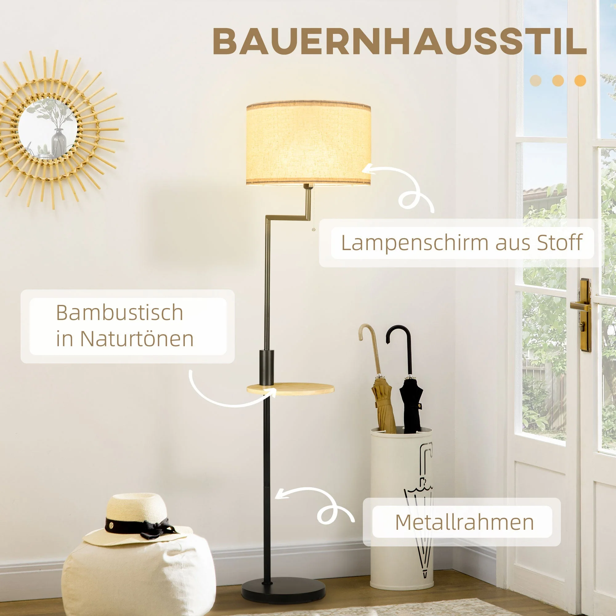 Floor lamp with shelf 40W USB port steel cream - Image 4