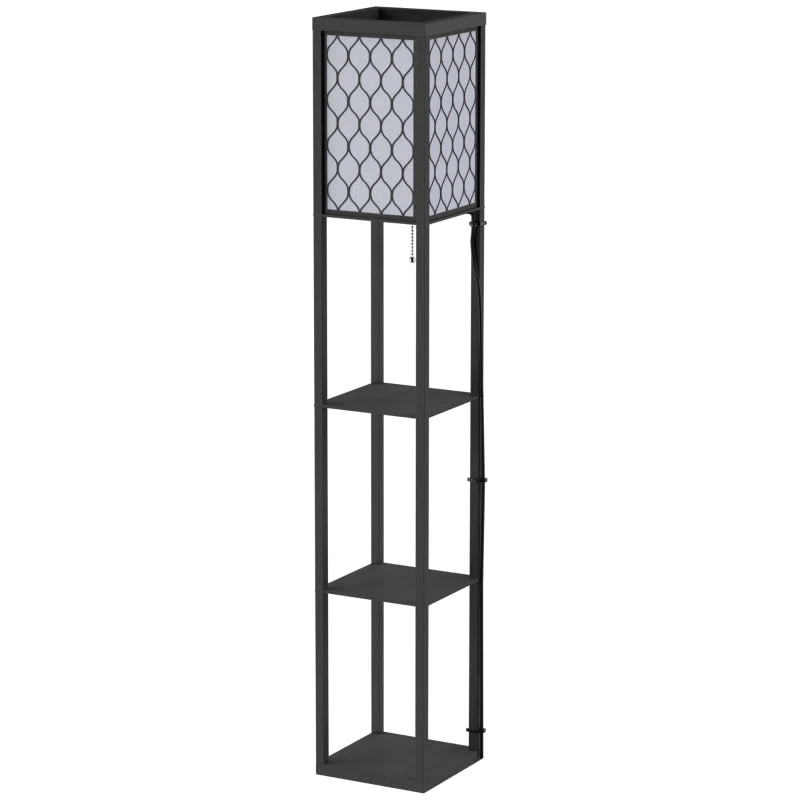 Floor Lamp with Shelves E27 40W Indoor Lighting, Wood Black - Image 2