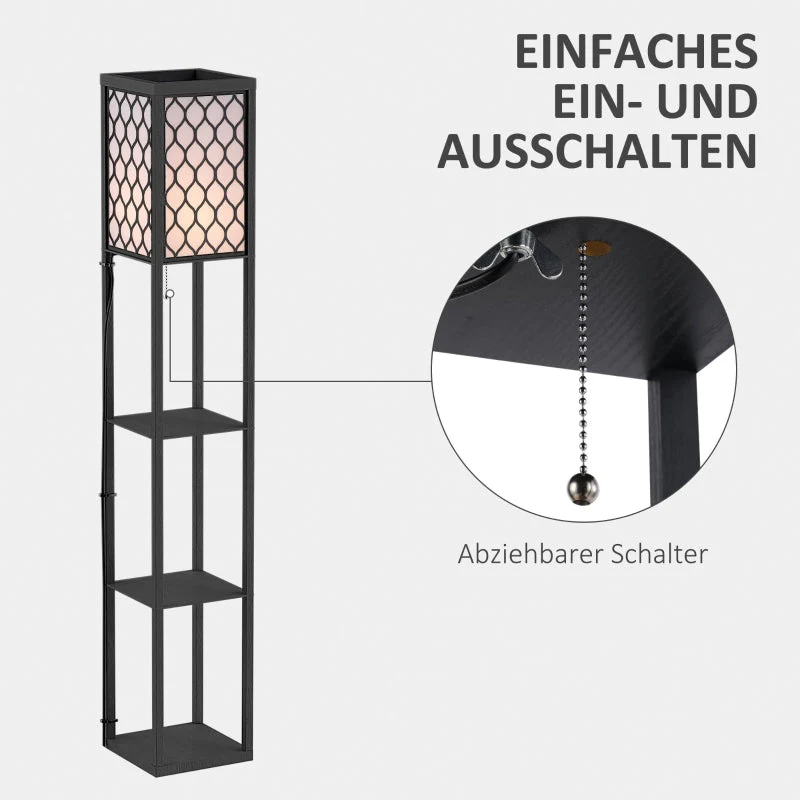 Floor Lamp with Shelves E27 40W Indoor Lighting, Wood Black - Image 5
