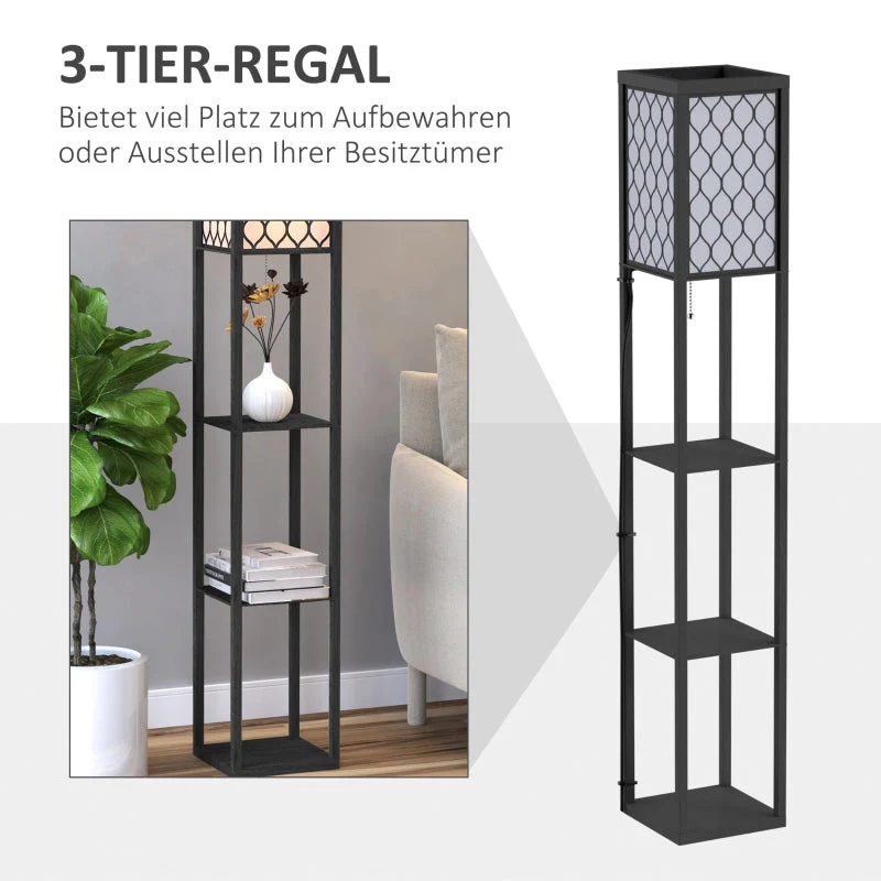 Floor Lamp with Shelves E27 40W Indoor Lighting, Wood Black - Image 6