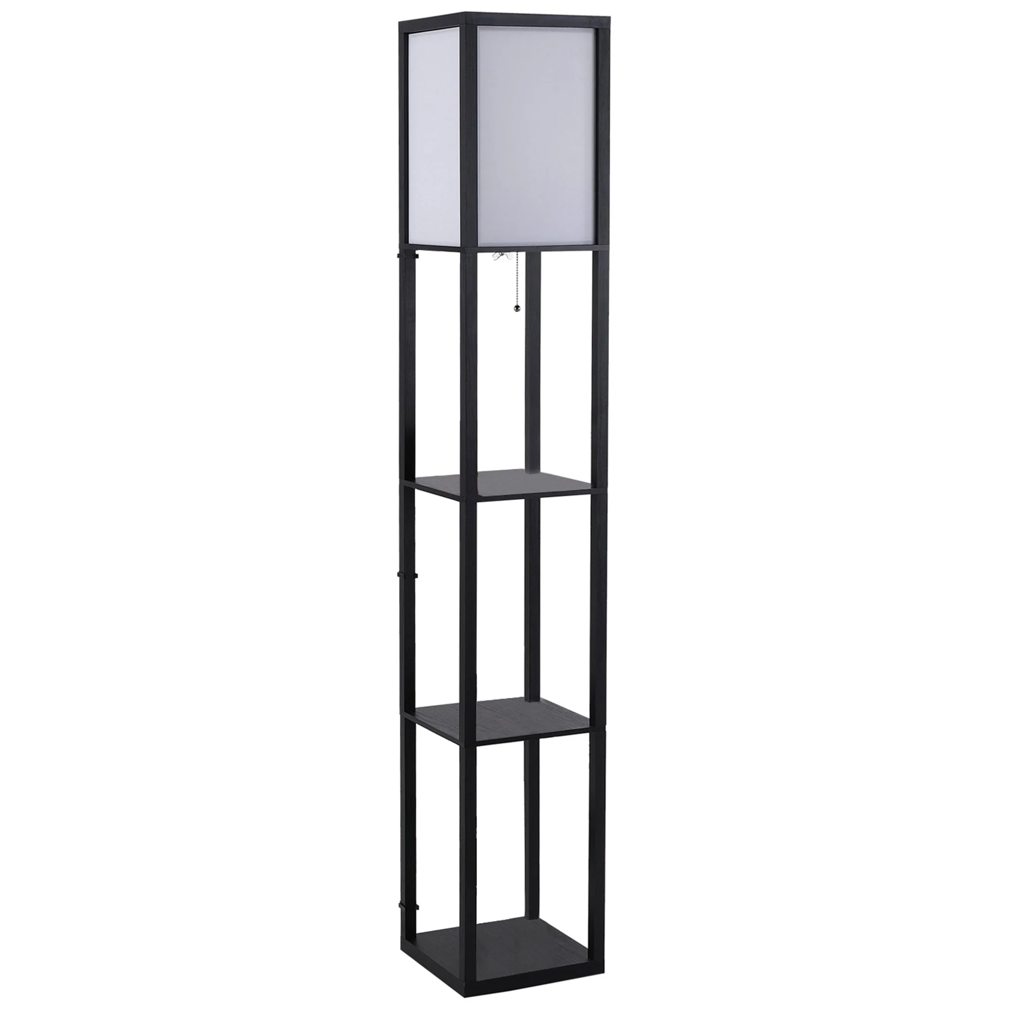 Floor Lamp with Shelves, E27 40W, Wood in Black - Image 2