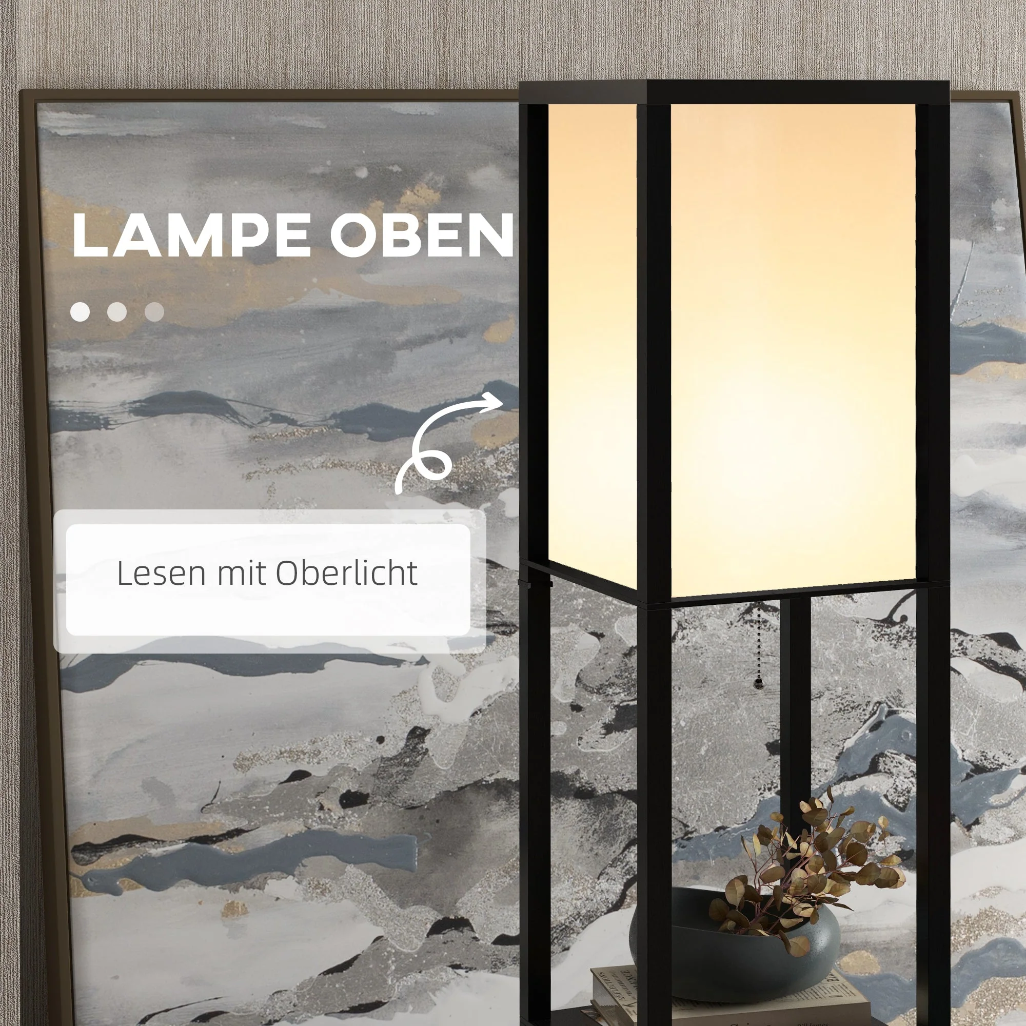 Floor Lamp with Shelves, E27 40W, Wood in Black - Image 5