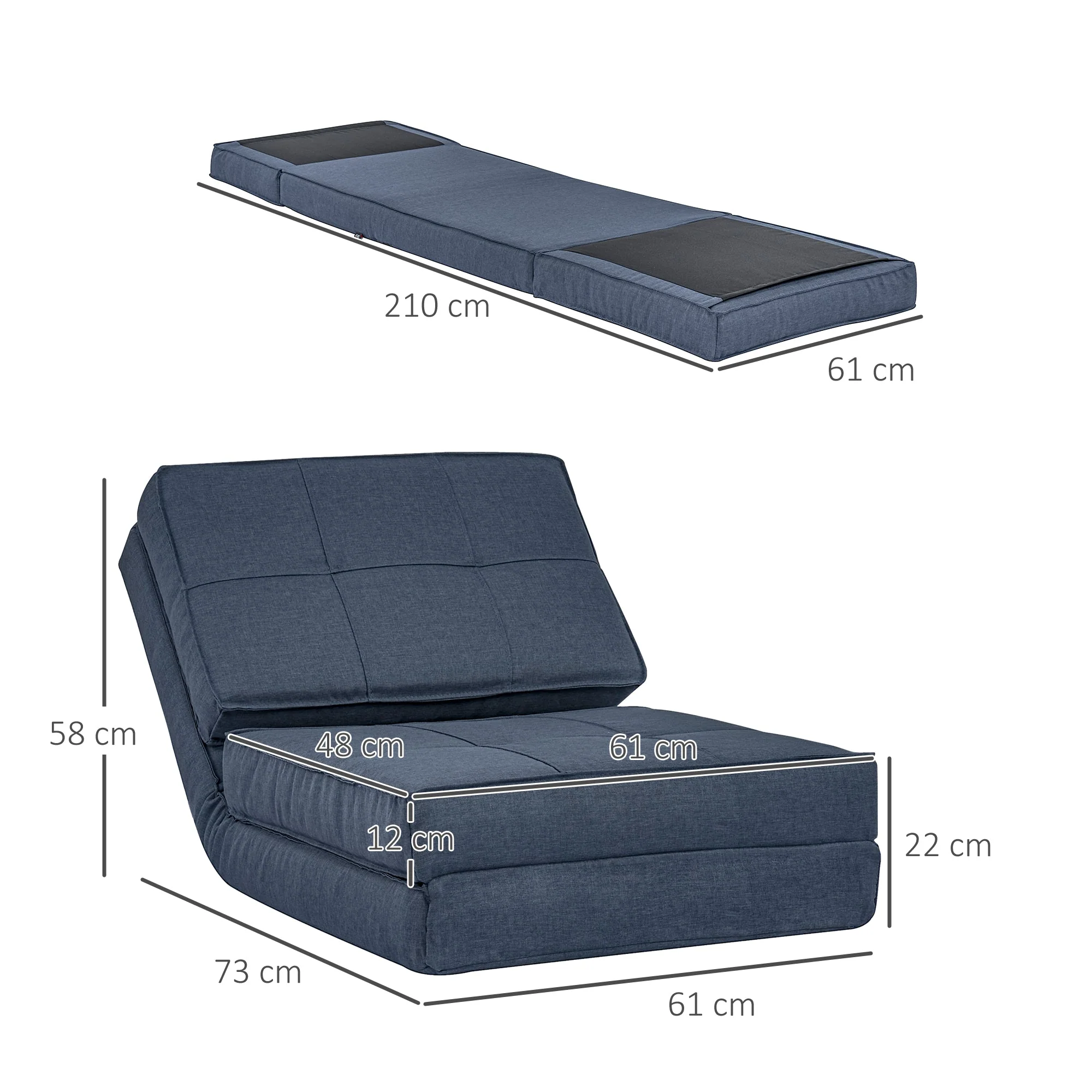 Floor Sofa, 5-Level Adjustable Folding Sleeping Chair, Dark Blue - Image 3