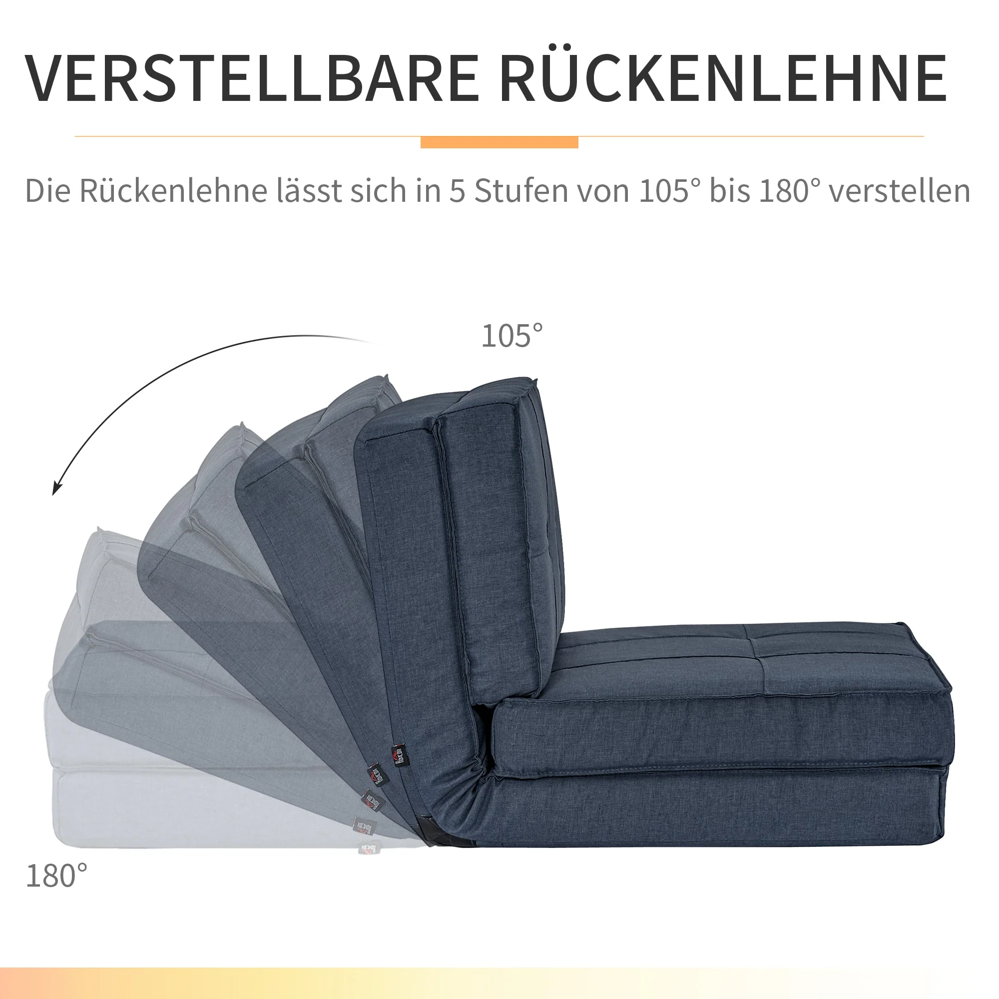 Floor Sofa, 5-Level Adjustable Folding Sleeping Chair, Dark Blue - Image 4