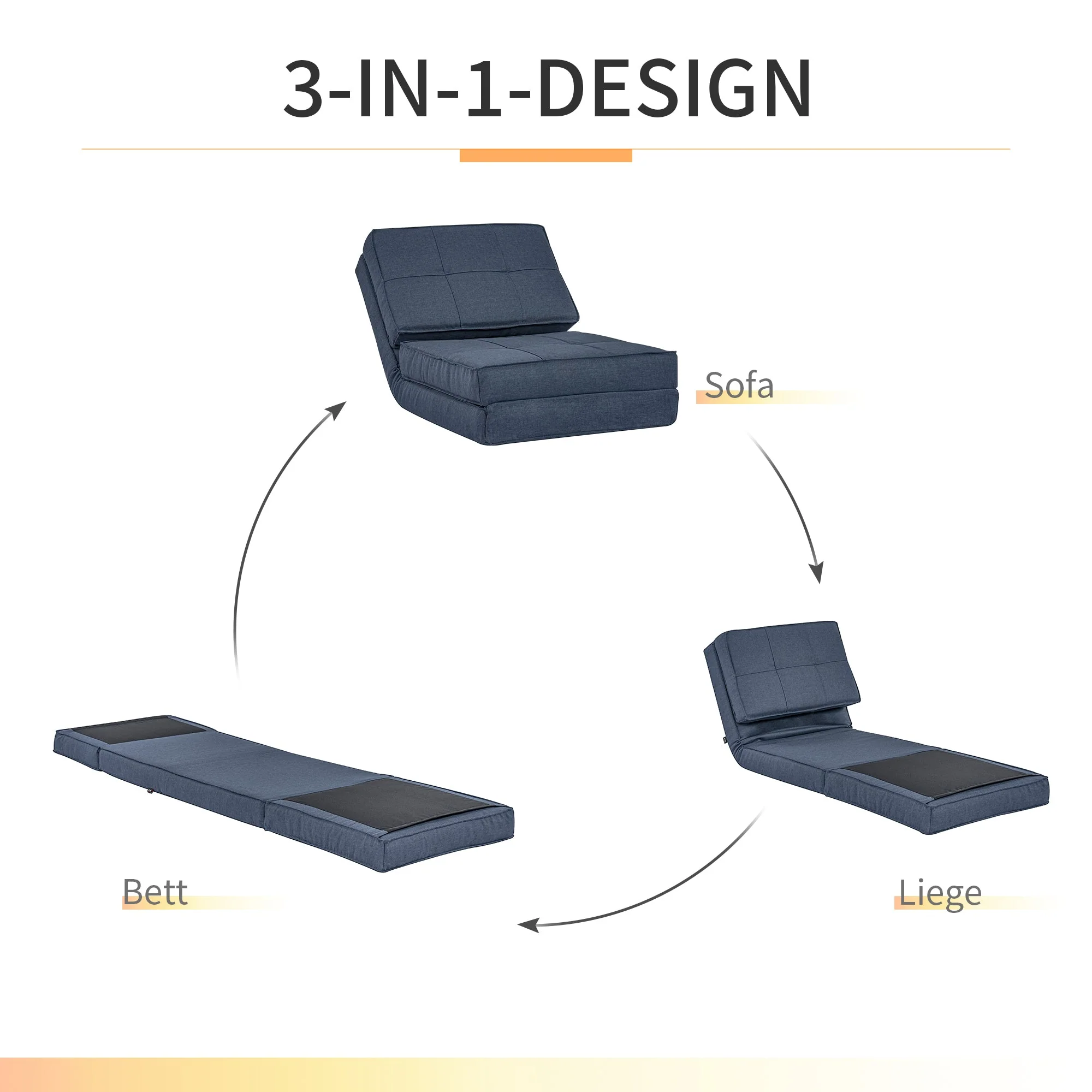 Floor Sofa, 5-Level Adjustable Folding Sleeping Chair, Dark Blue - Image 5