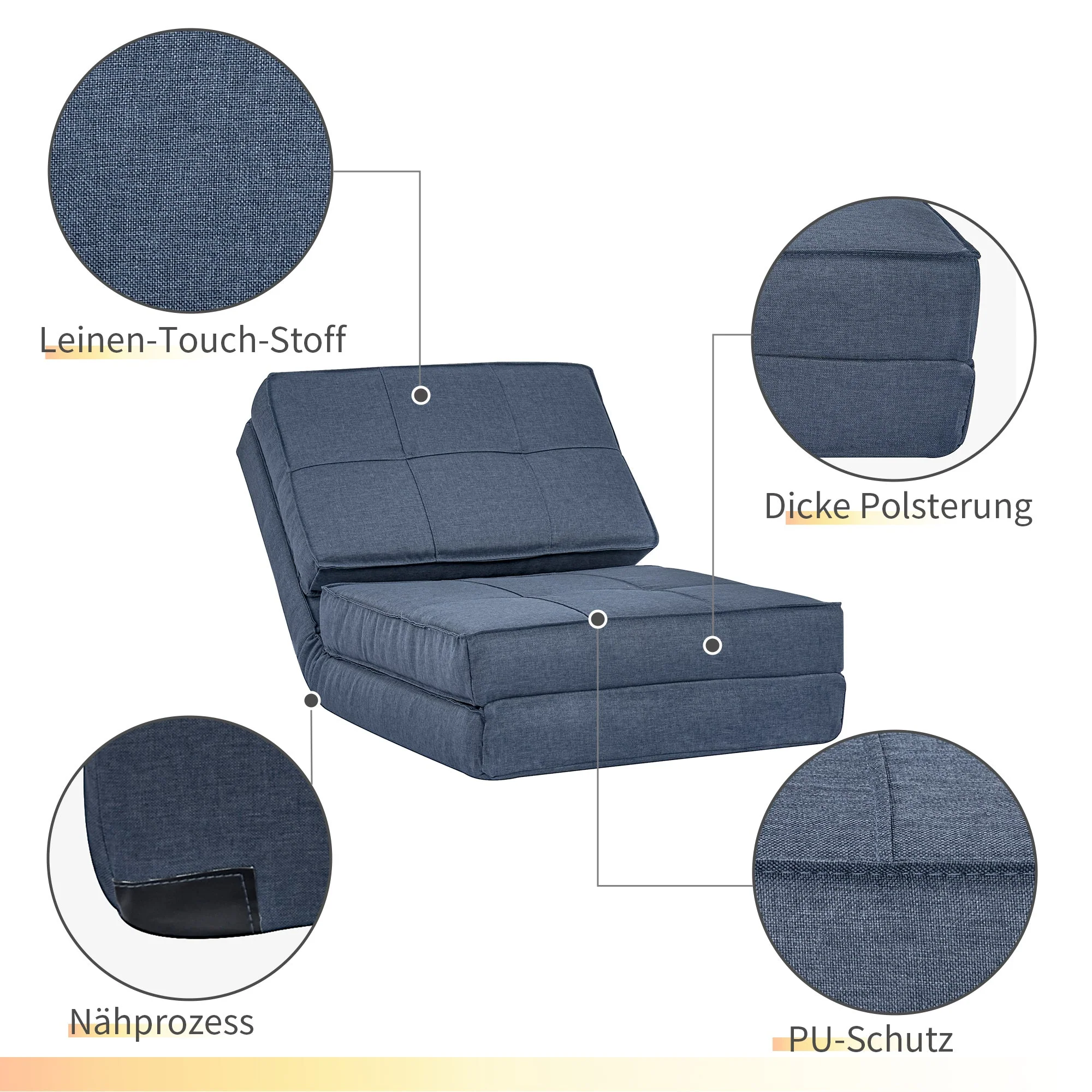 Floor Sofa, 5-Level Adjustable Folding Sleeping Chair, Dark Blue - Image 6