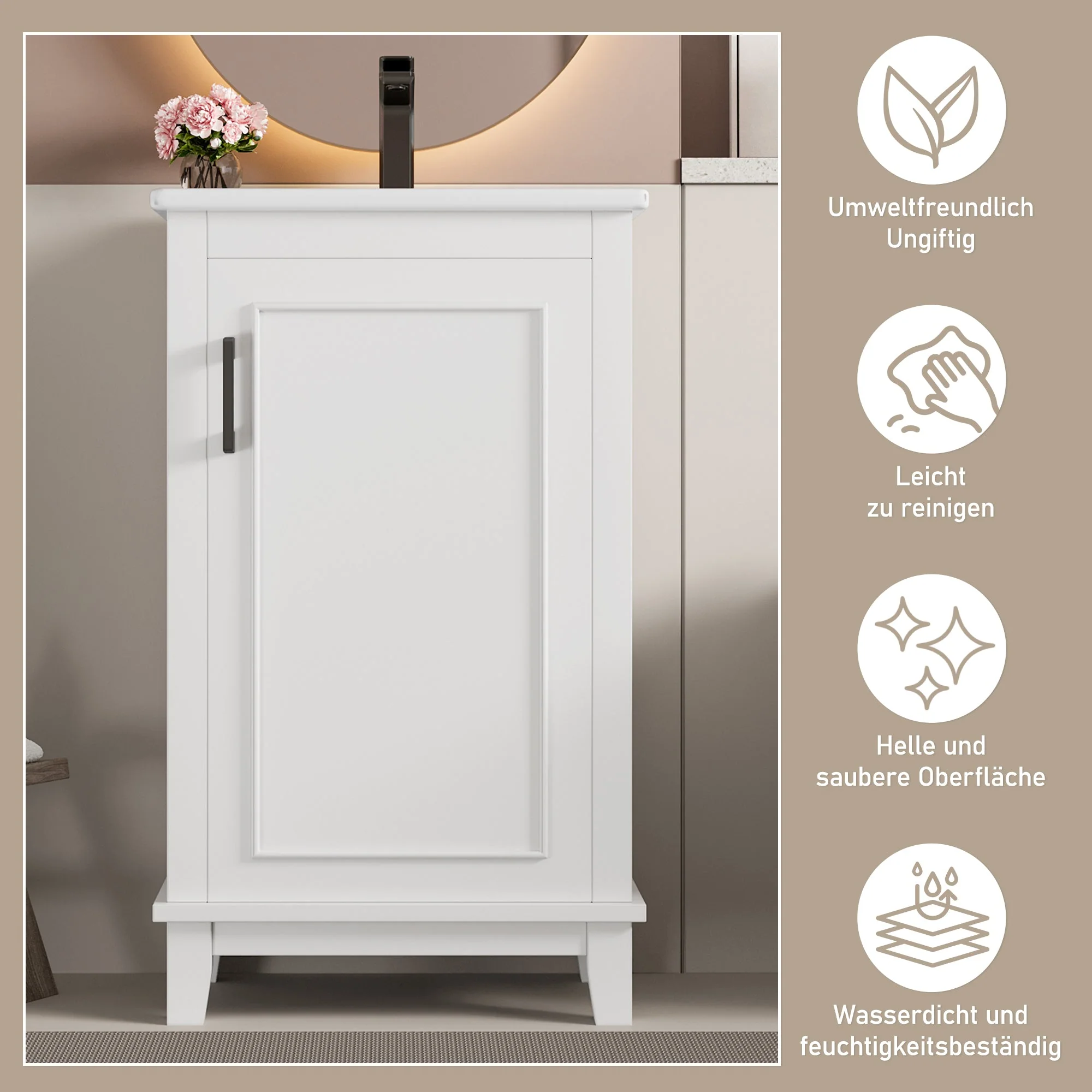 Floor-standing Bathroom Vanity Unit with Integrated Ceramic Sink and Adjustable Shelves, White - Image 6