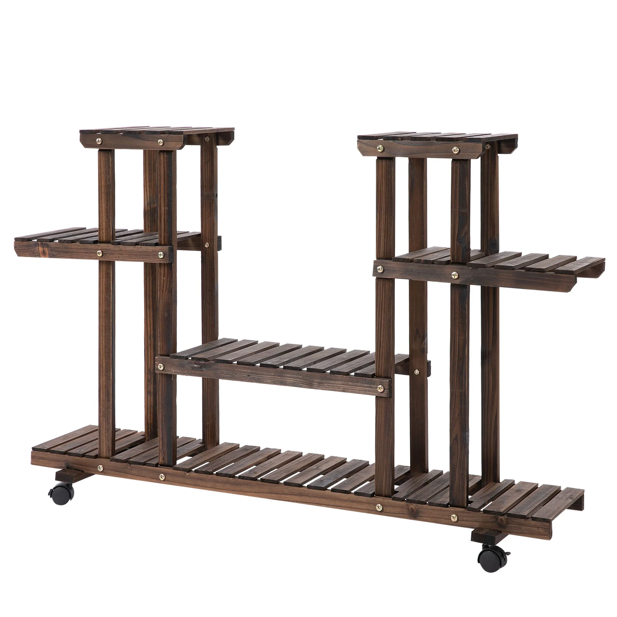 Flower Stand/Plant Shelf, Four-Tier, 123.5x33x80cm, Solid Charred Wood - Image 2