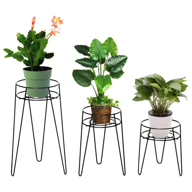 Flower Stand Set, 3-Piece Plant Stands for Pots, Black Metal - Image 2