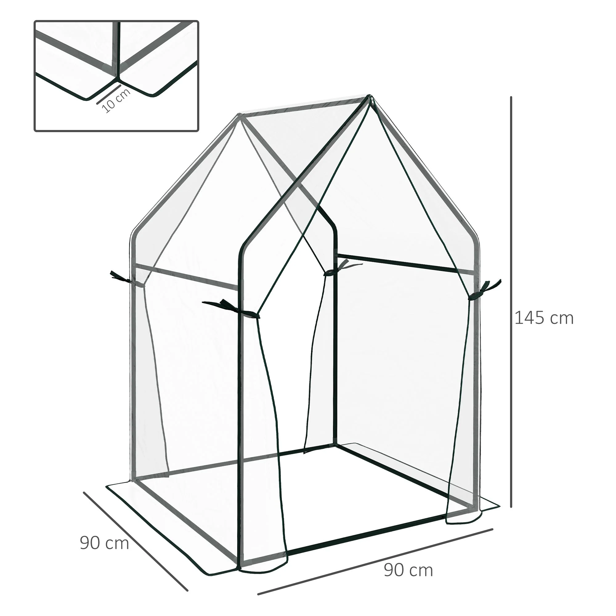 Foil Greenhouse, Double Doors Windproof 90x90x145cm, Transparent PE - Image 3