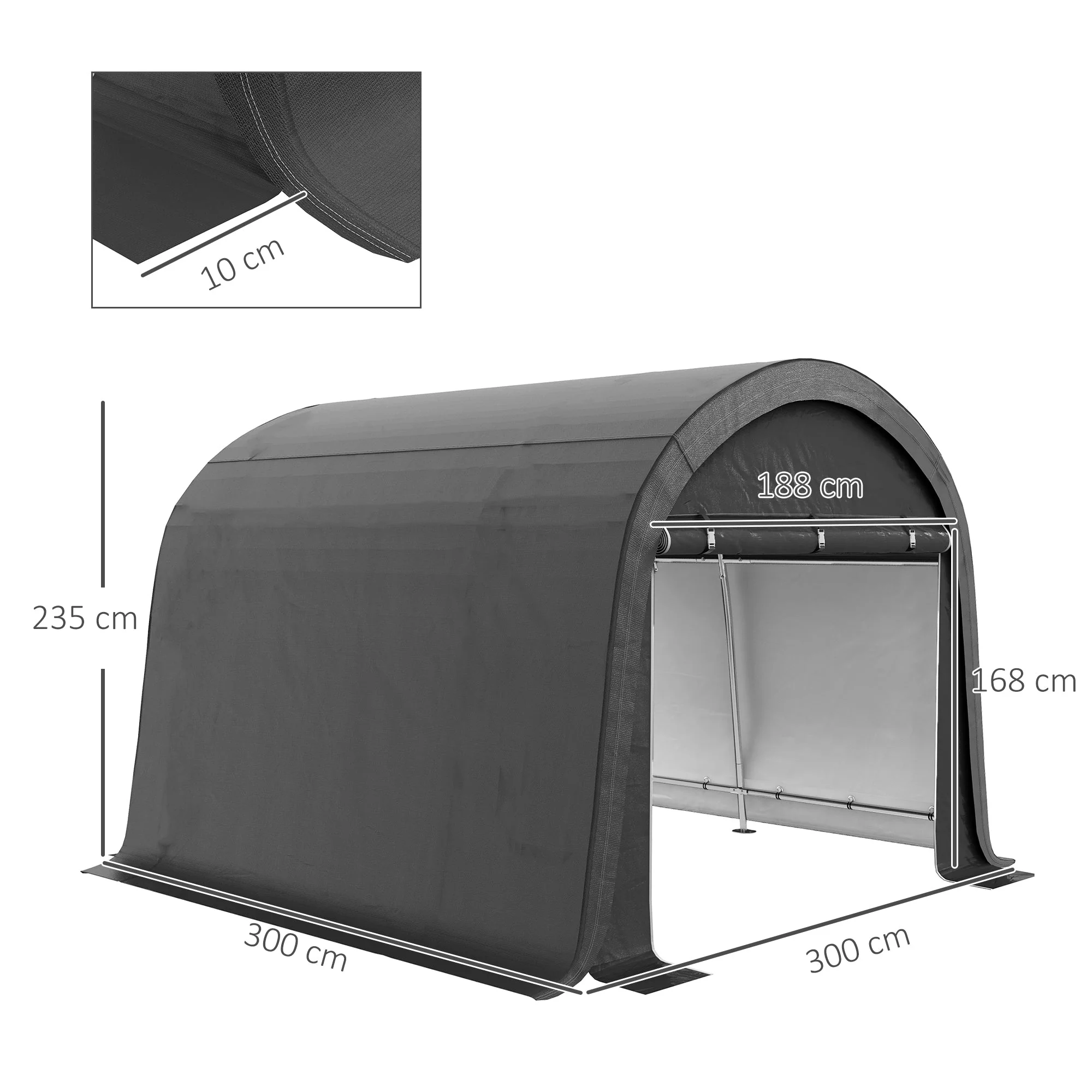 Foil-Lined Garden Shed 3x3m UV/Water-Repellent Two Roller Doors, Steel/PE Grey - Image 3