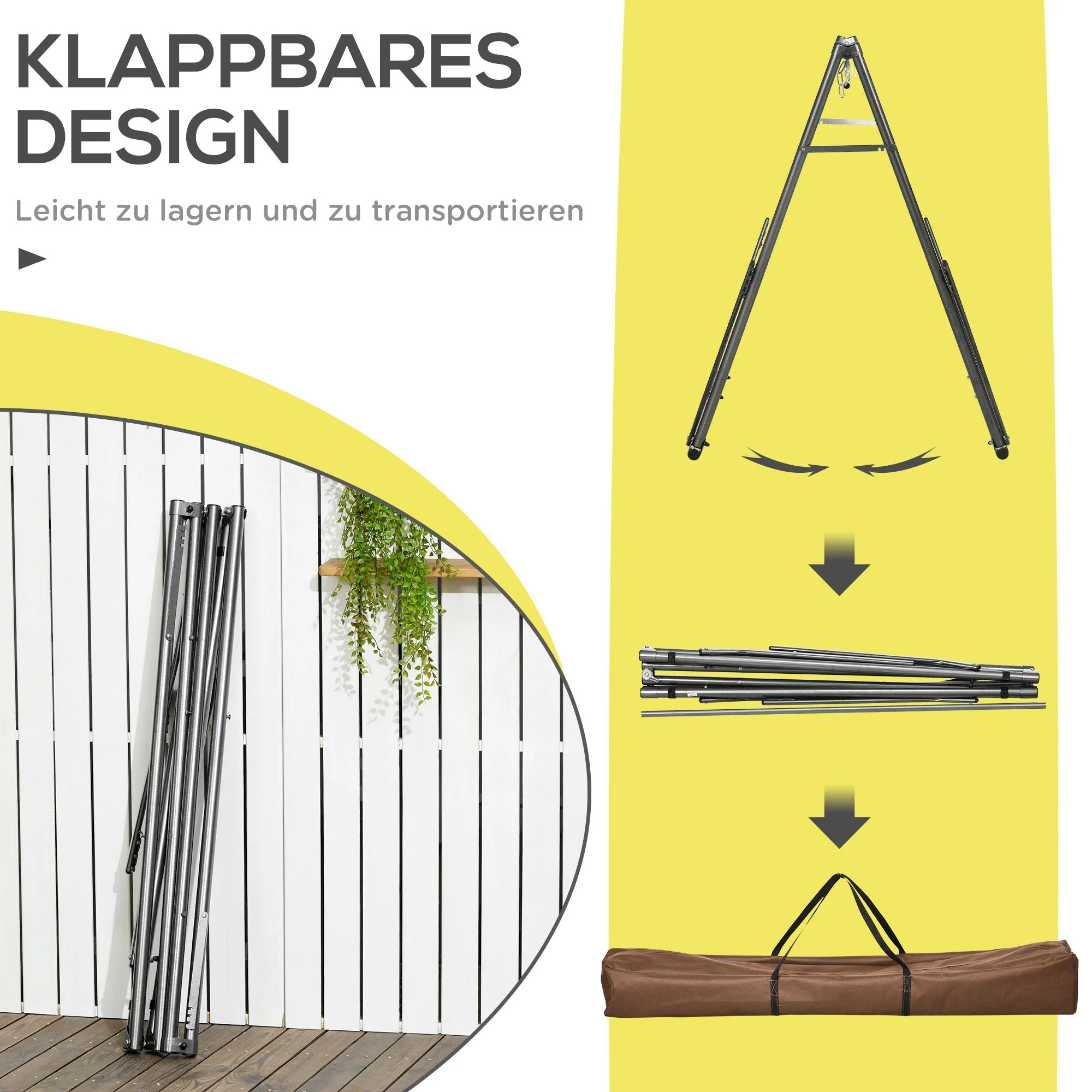 Foldable 2-in-1 Hammock Stand & Clothes Rack, 120kg Load Capacity, 290x92x88cm, for Garden & Patio - Image 4