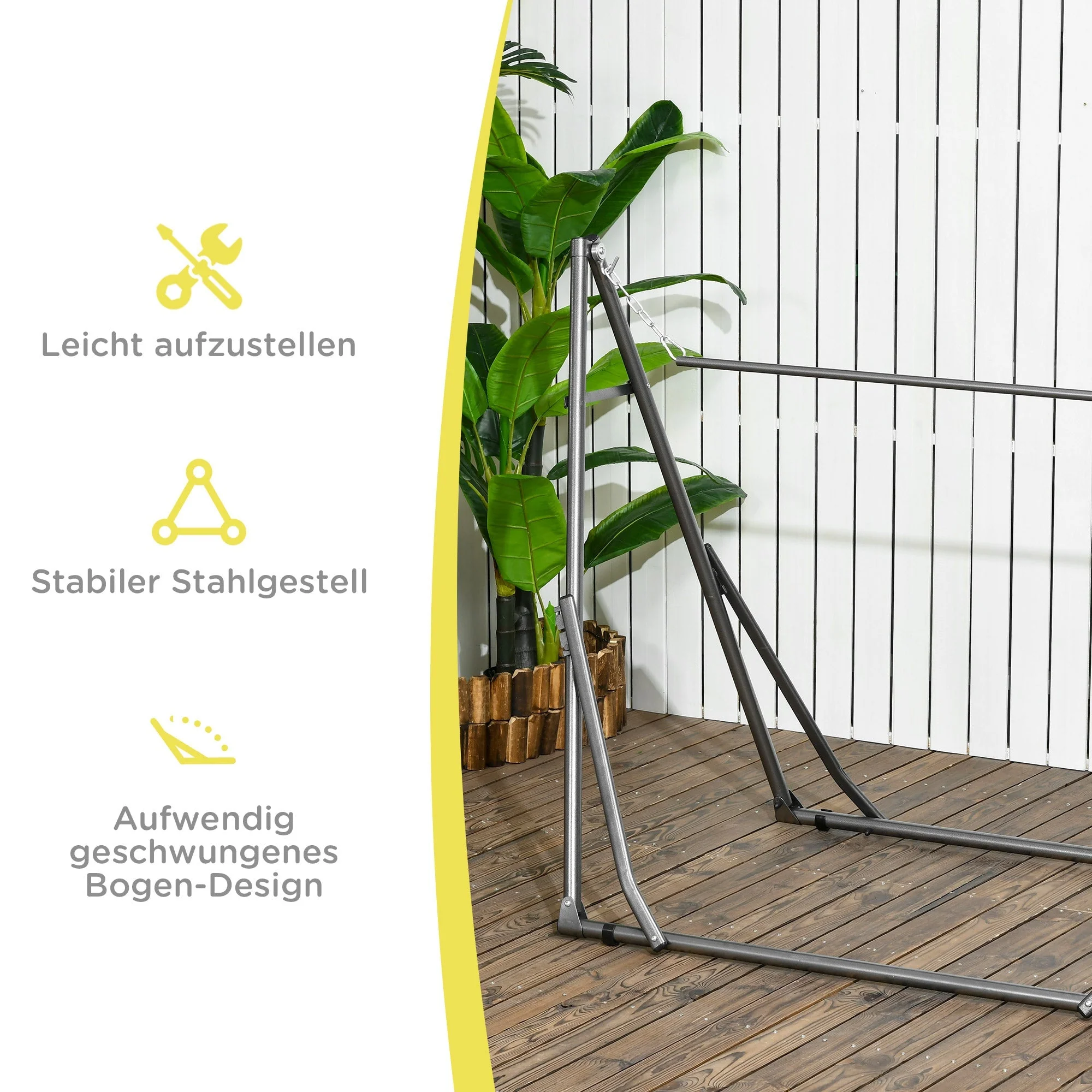 Foldable 2-in-1 Hammock Stand & Clothes Rack, 120kg Load Capacity, 290x92x88cm, for Garden & Patio - Image 5