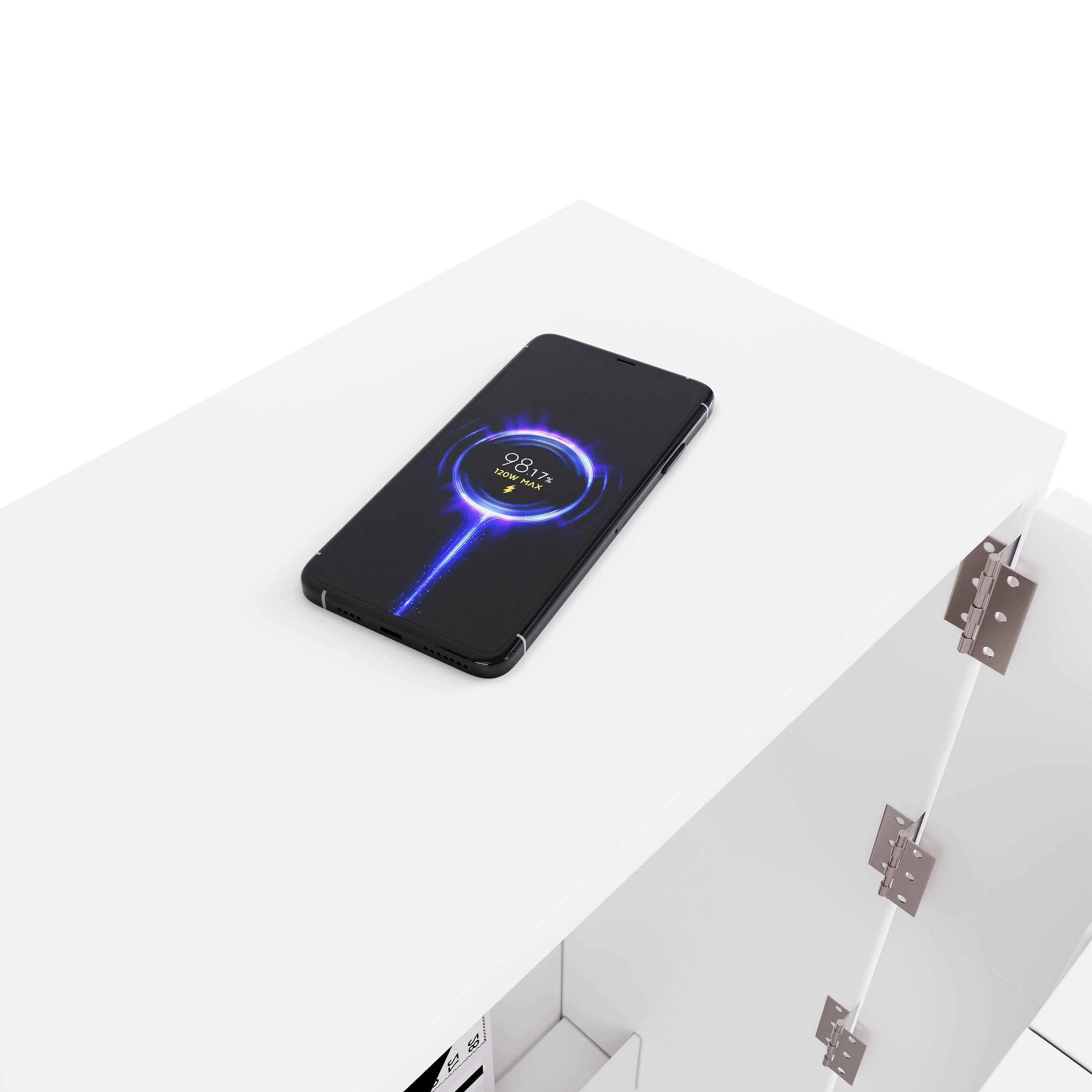 Foldable Desk, 2-in-1 Sideboard & Workstation with Wireless Charger & Wheels, White High Gloss - Image 10