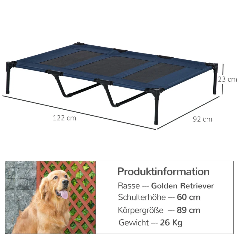 Foldable Dog Bed, Raised Outdoor Stand 122x92x23cm Blue & Black - Image 3