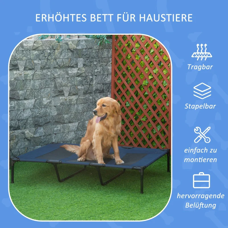 Foldable Dog Bed, Raised Outdoor Stand 122x92x23cm Blue & Black - Image 4