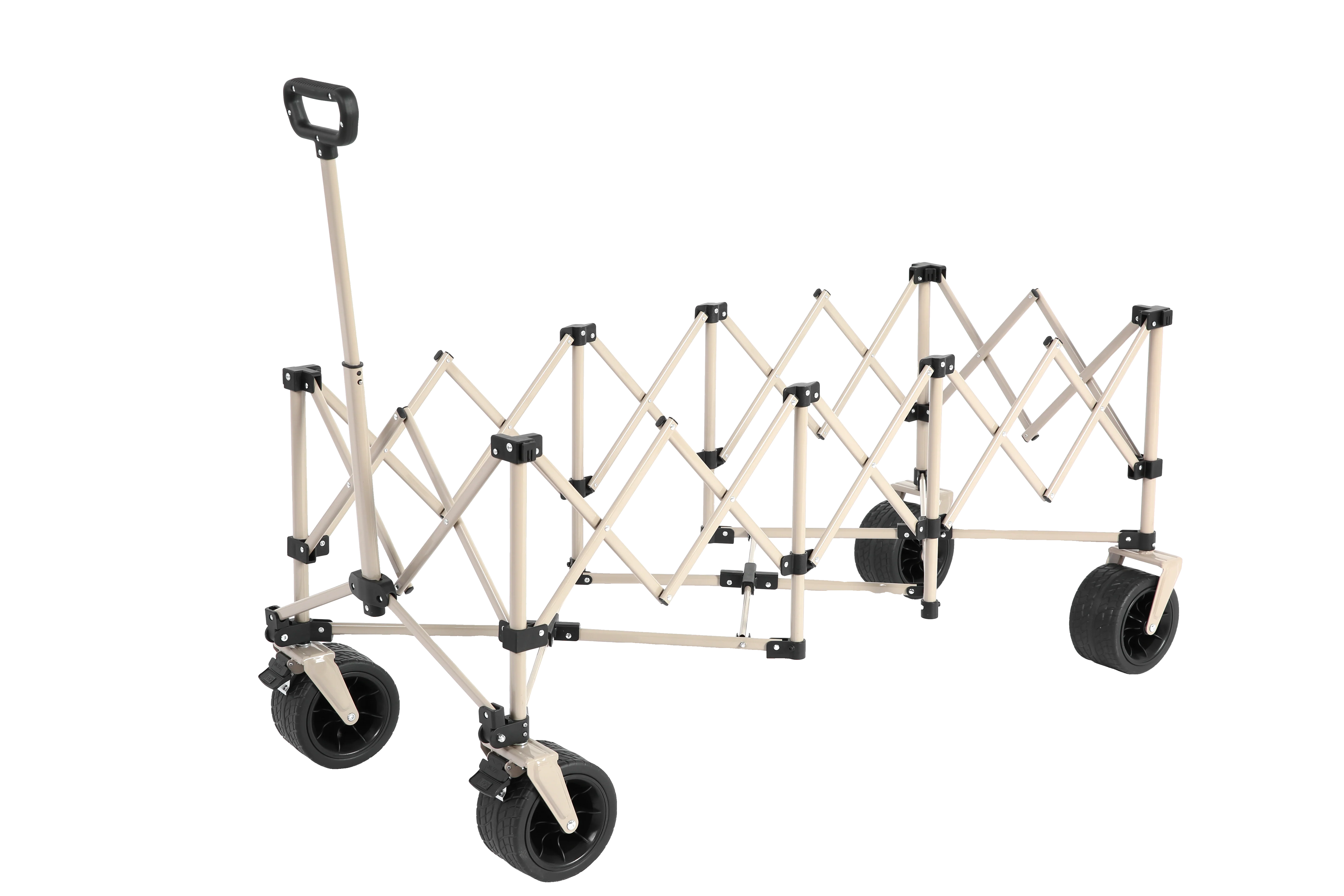 Foldable Extended Wagon, 220lbs Capacity, 300L Utility Cart, All-Terrain Wheels, Drink Holders, Beige - Image 4