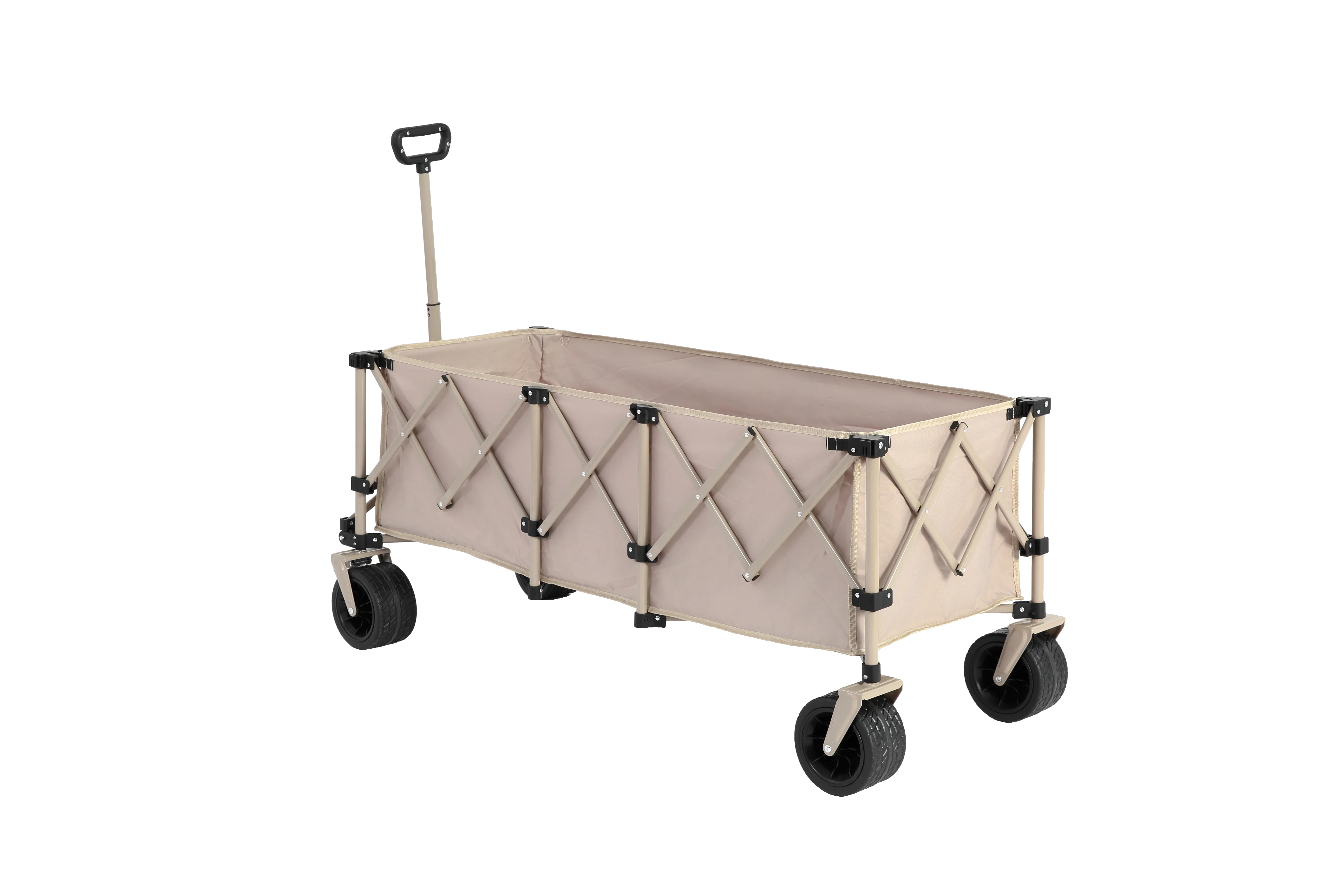 Foldable Extended Wagon, 220lbs Capacity, 300L Utility Cart, All-Terrain Wheels, Drink Holders, Beige - Image 6