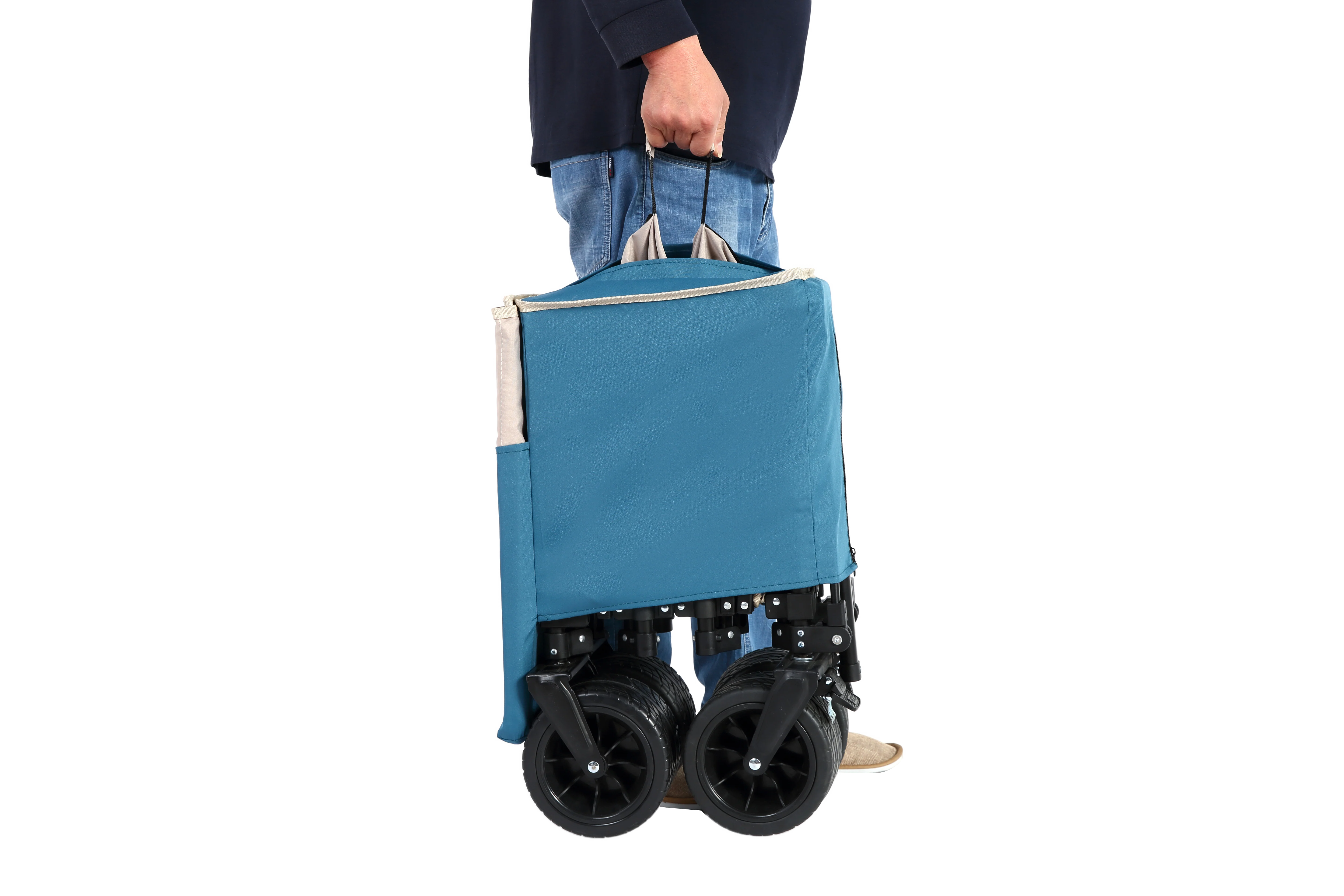 Foldable Extended Wagon, 220lbs Capacity, 300L Utility Garden Cart, All-Terrain Wheels, Blue - Image 2