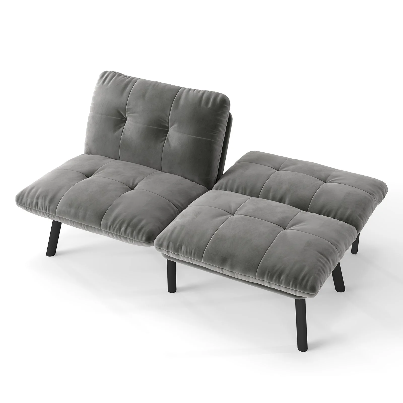 Foldable Futon Sofa Bed 2-Seater Guest Bed - Grey - Image 6
