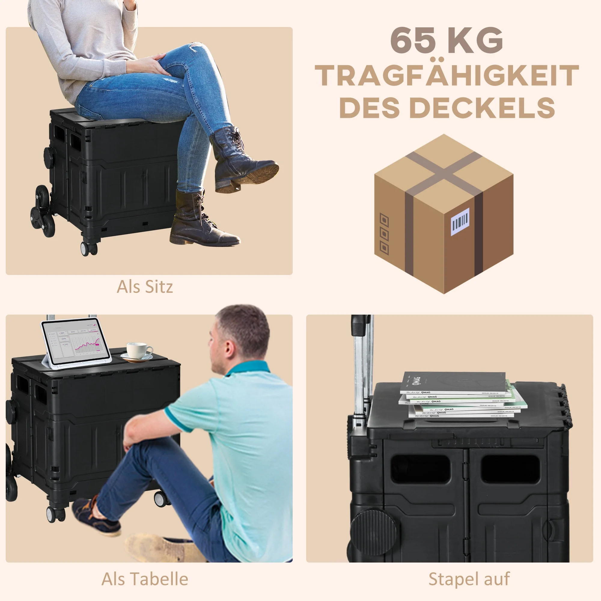 Foldable shopping trolley, 80 kg portable, adjustable handle, stair climber, with lid - Image 6