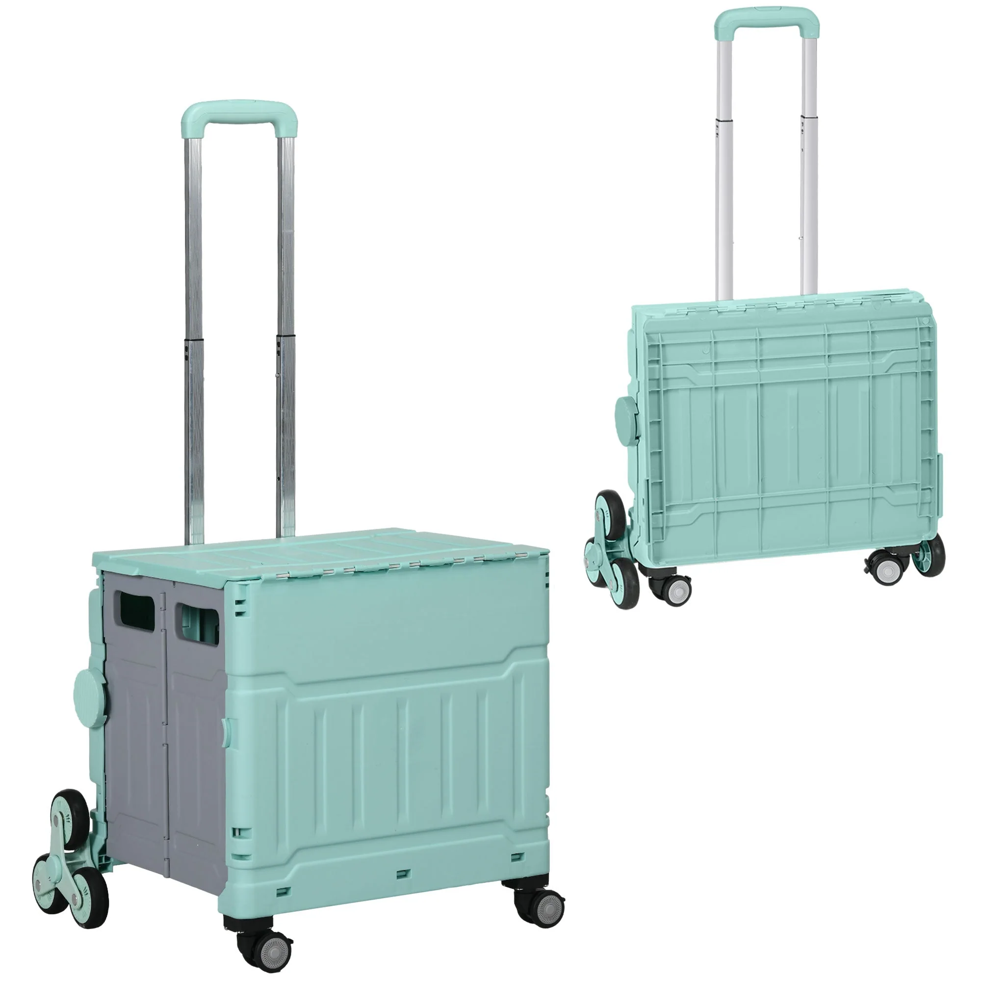Foldable shopping trolley, 80 kg portable, adjustable telescopic handle and lid, green - Image 2
