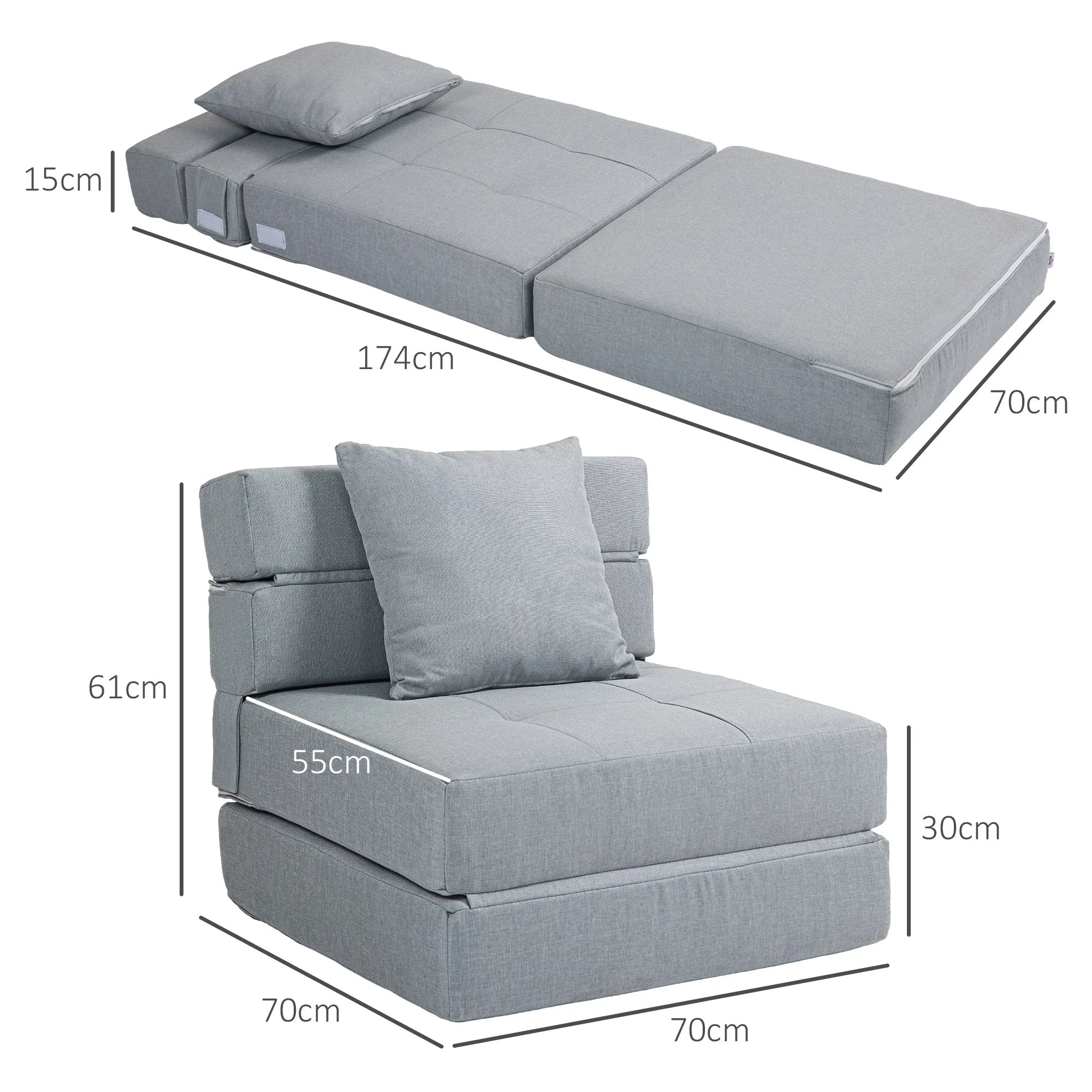 Foldable Sleeper Chair 2-in-1 Bed Function 100kg Capacity, Guest Bed - Image 3