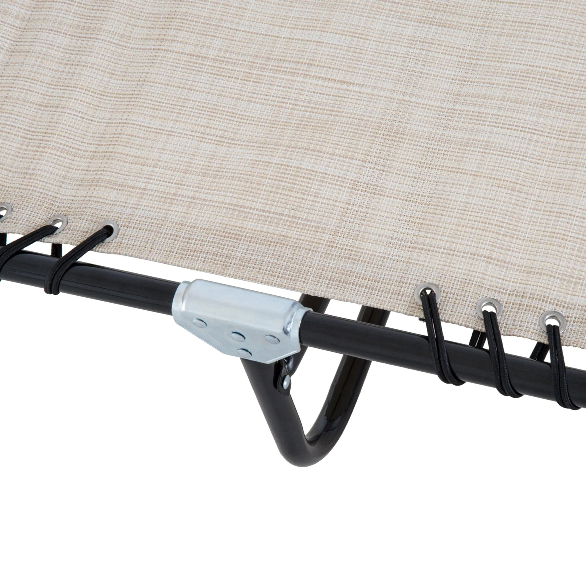 Foldable Sun Lounger 4-Position Adjustable Backrest Steel Mesh Fabric, Beige - Image 8